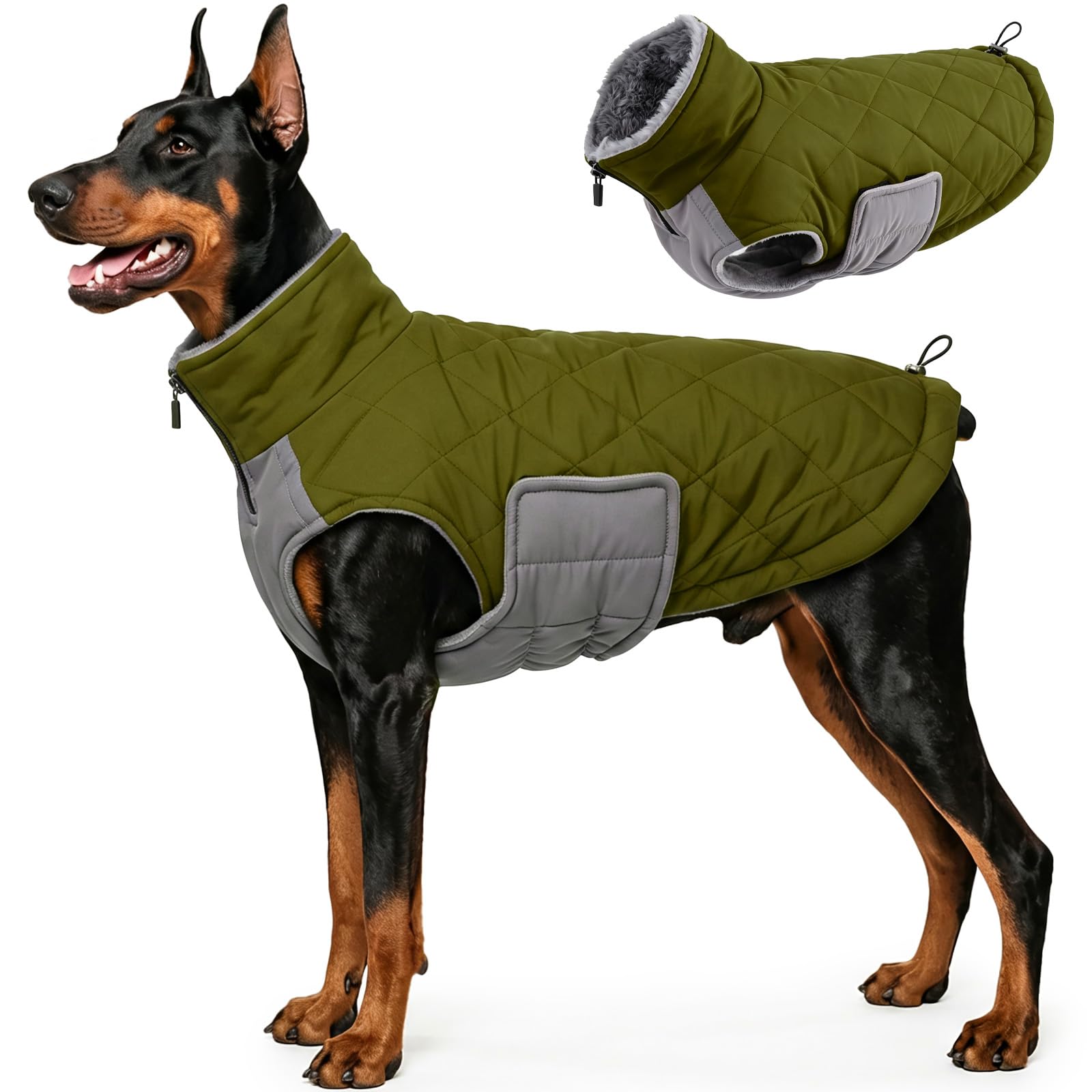 Lelepet Dog Coat, Winter Fleece Lined Jacket for Dogs, Army Green 2XL