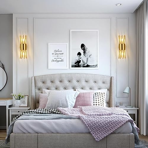 Miniatura 3 de Apliques de pared modernos de cristal, lámparas de pared doradas, lámpara de pared para dormitorio, sala de estar, dormitorio, tocador, pasillo