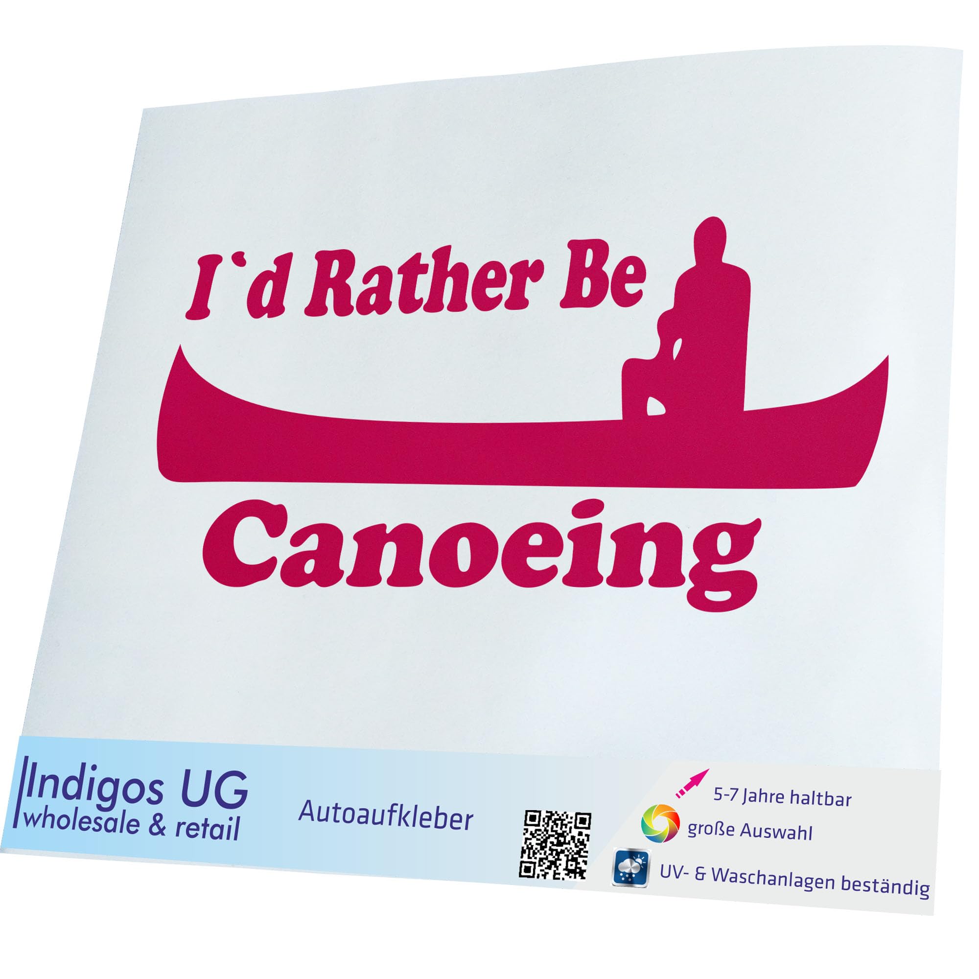 INDIGOS UG Auto Aufkleber 'I'd Rather Be Kayaking' - 150x85 Mm, Weiß, Wetterfest