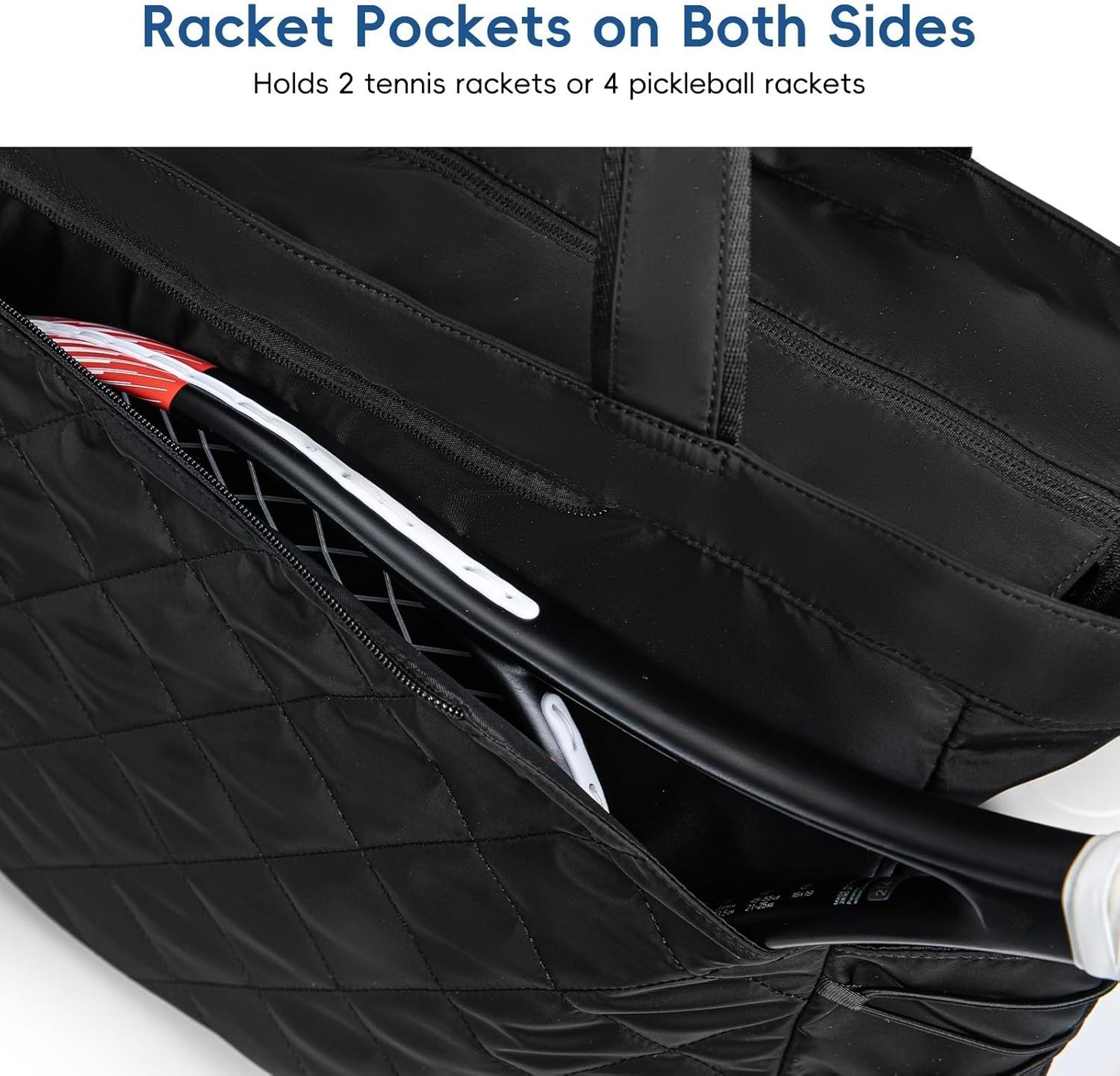 Tennis Tote Bag with Shoe Compartment - Extra-Large Quilted Pickleball Bag Holds 2-4 Rackets, Water-Resistant & Lightweight for Men & Women - Image 2