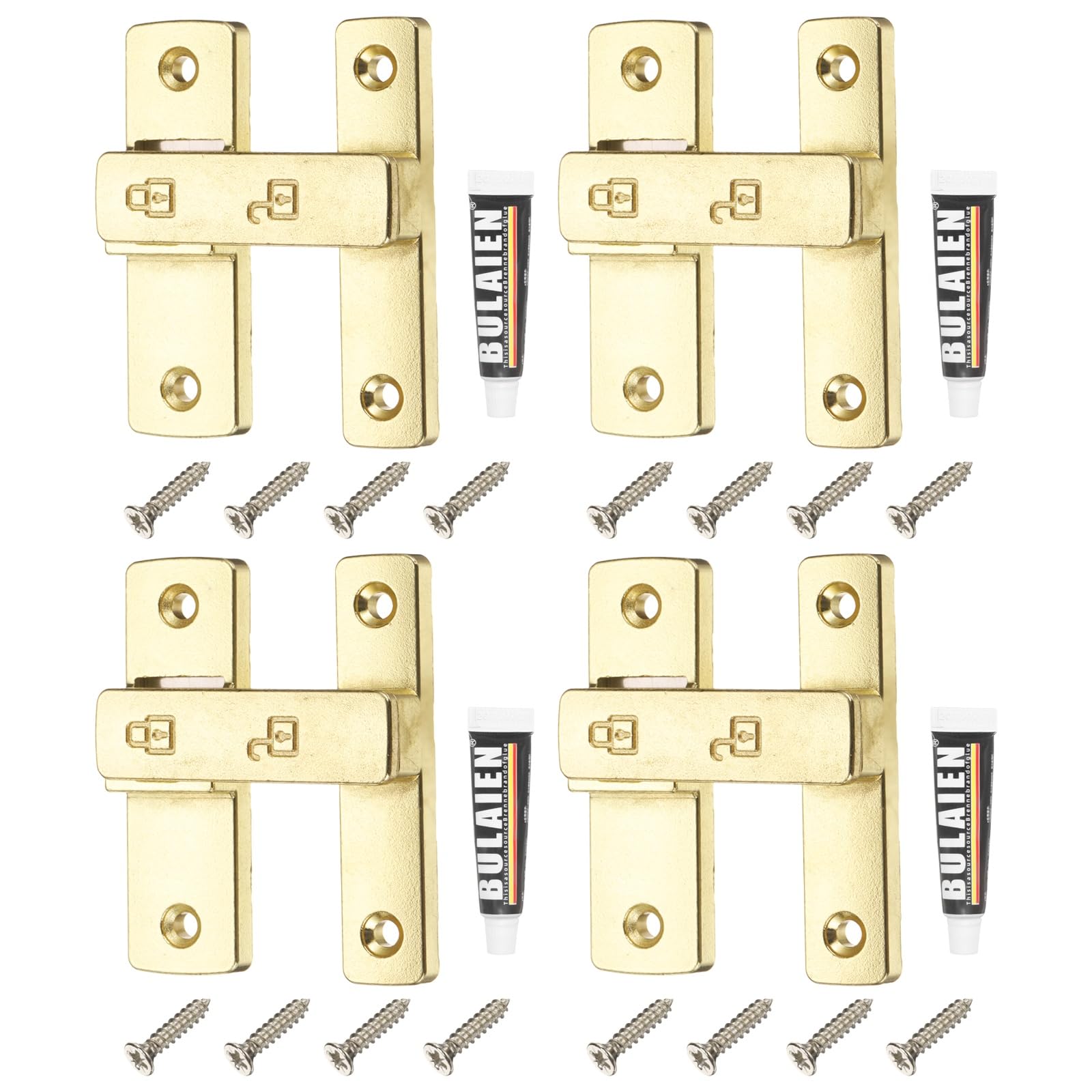 sourcing map 4pcs 180 Degree Positioning Gate Latch, Zinc Alloy Flip Sliding Barn Door Lock with Handle, Heavy Door Latches for Barn Cabinet Wood Fence Garage, (Gold)