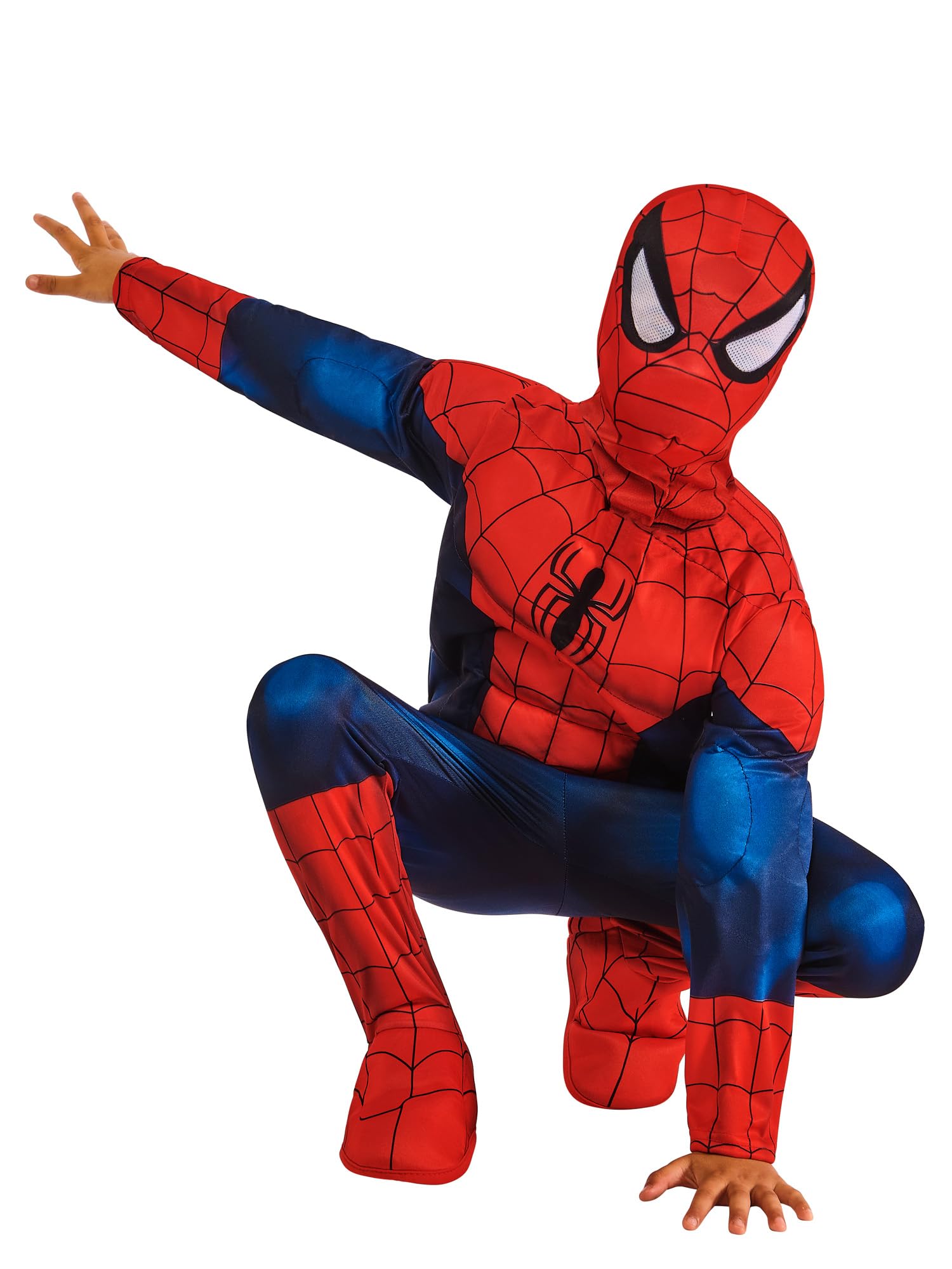 RUBIES SPIDER-MAN - Marvel ufficiale - Costume da bambino di lusso Spider-Man. Taglie da 3 a 8 anni. Costume con tuta muscolare imbottita, chiusura in velcro + passamontagna + copristivali integrati