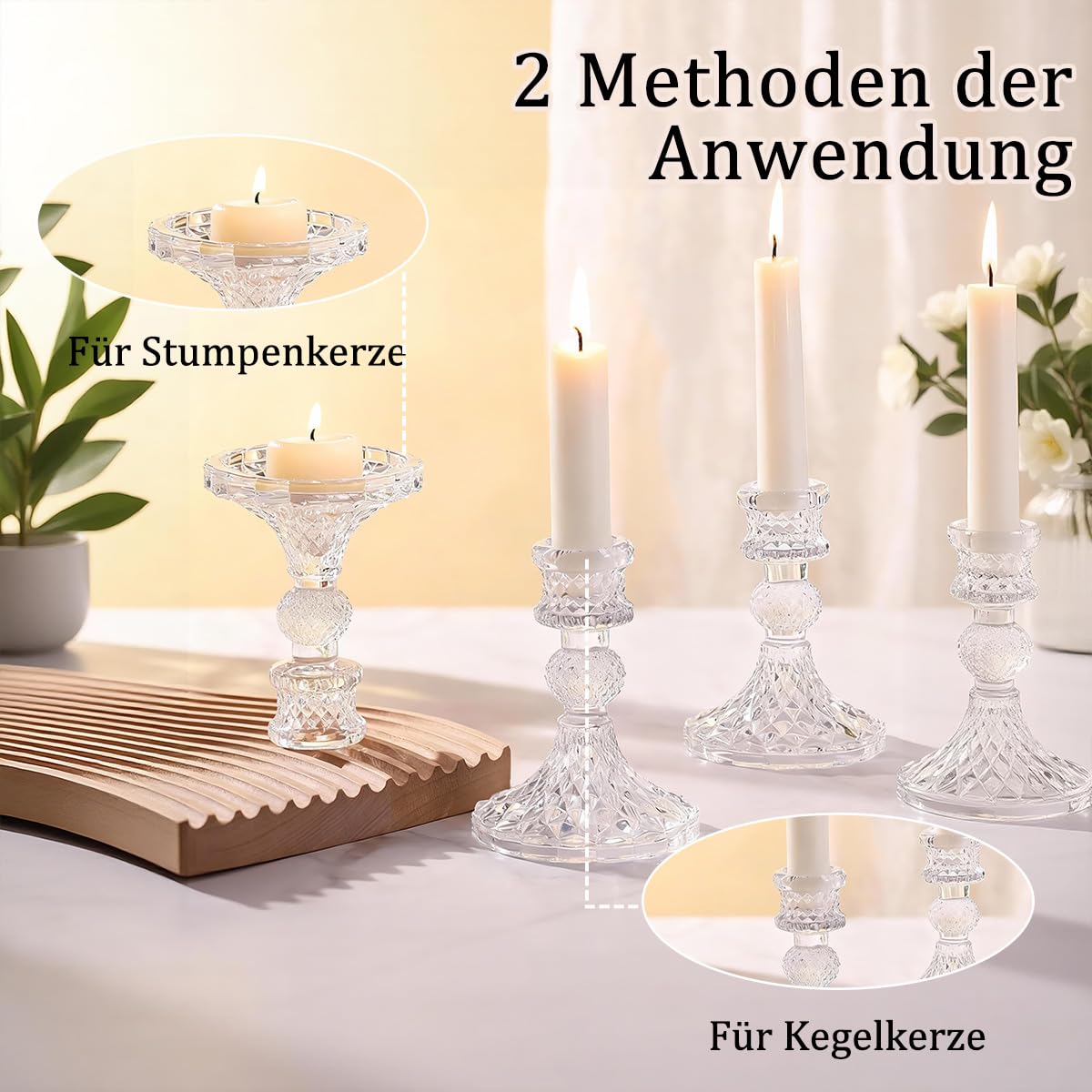 Portacandele in vetro trasparente, portacandele trasparenti per candelabri, 10 cm, portacandele in cristallo alto 10 cm, decorazione da tavolo per matrimoni, feste, cene, 6 pezzi