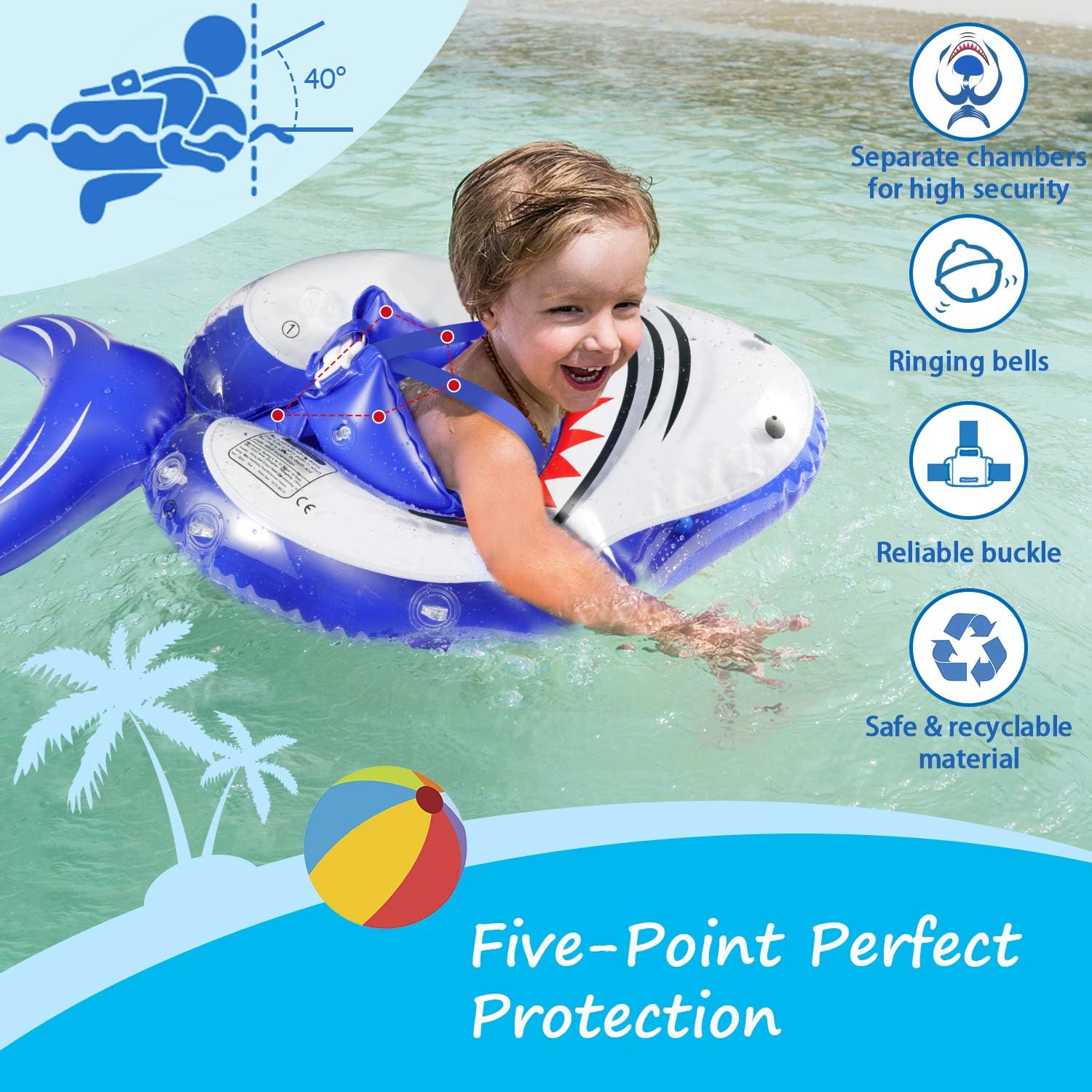 arteesol Baby Swimming Float Baby Pool Floats Inflatable Shark Baby