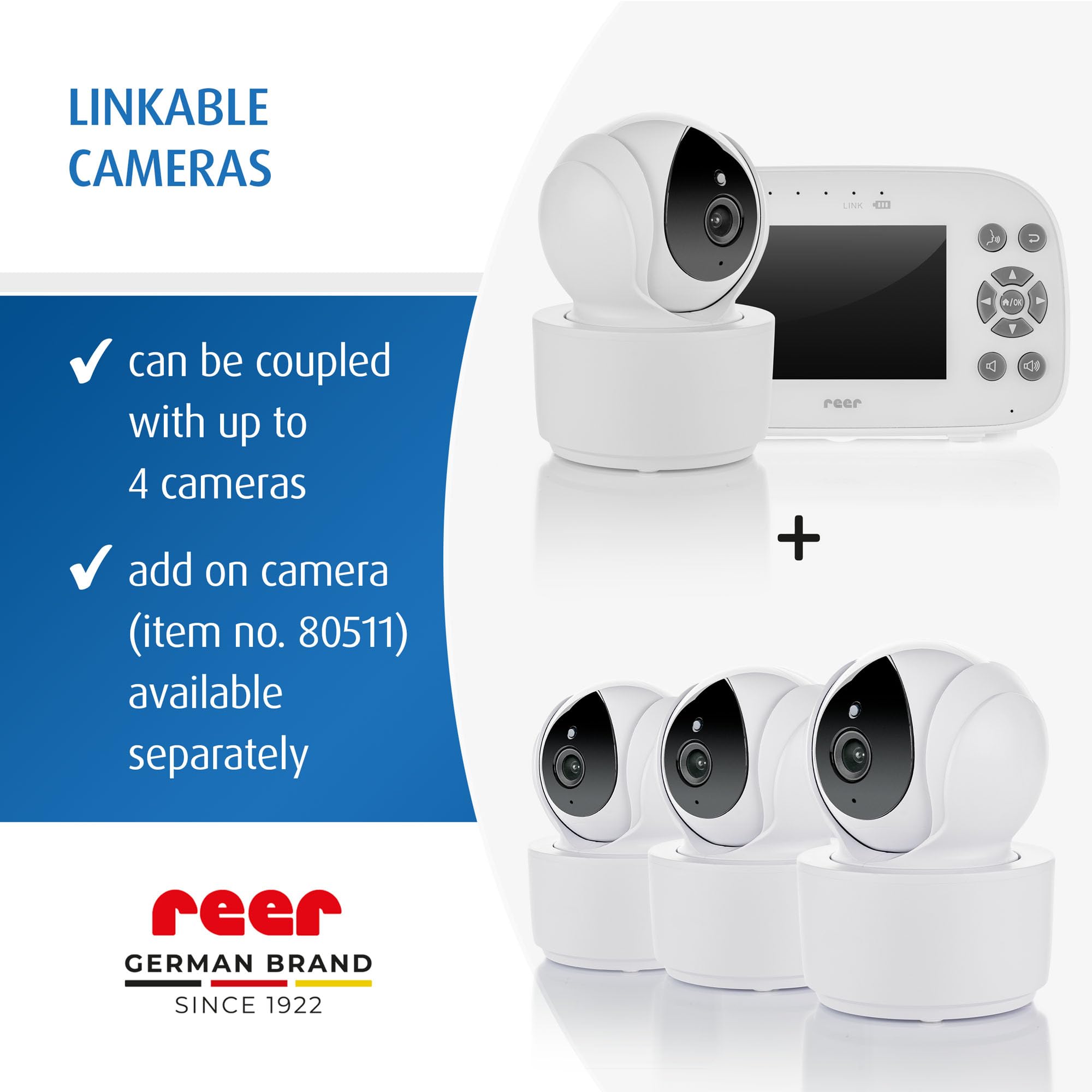 Reer BabyCam XL Move | Vigilabebés Digital | tecnología FHSS a Prueba de escuchas | Pantalla TFT de 4,3" | Alcance de 300 m | cámara giratoria e inclinable | visión Nocturna | función de