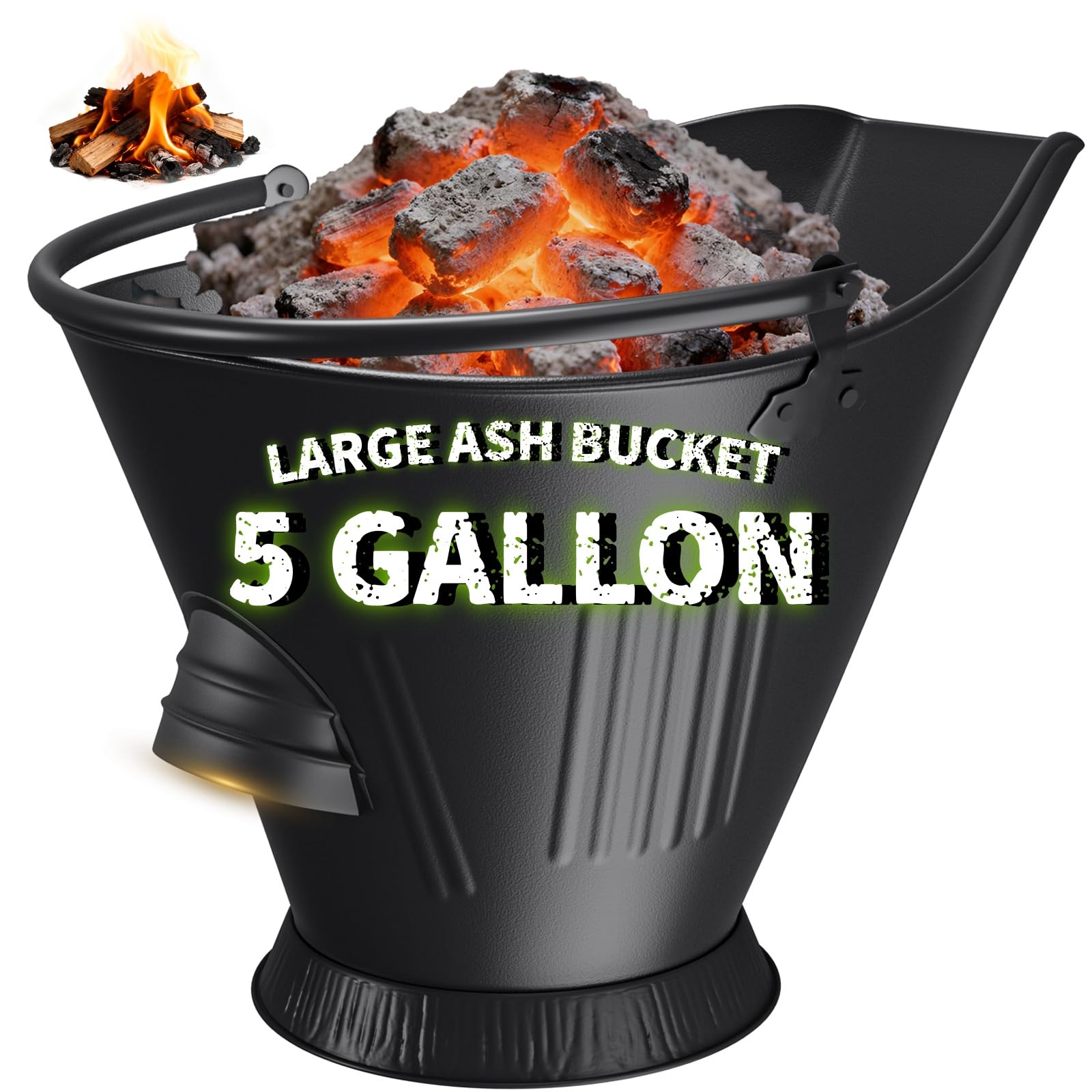 Amagabeli Garden Home Bucket for Fireplace Assembled Pellet Stove Indoor and Outdoor Hot Ashes Carrier Container Black Fireside Fuel Can Sturdy Fire Place Burning Wood Holder Hearth Tools
