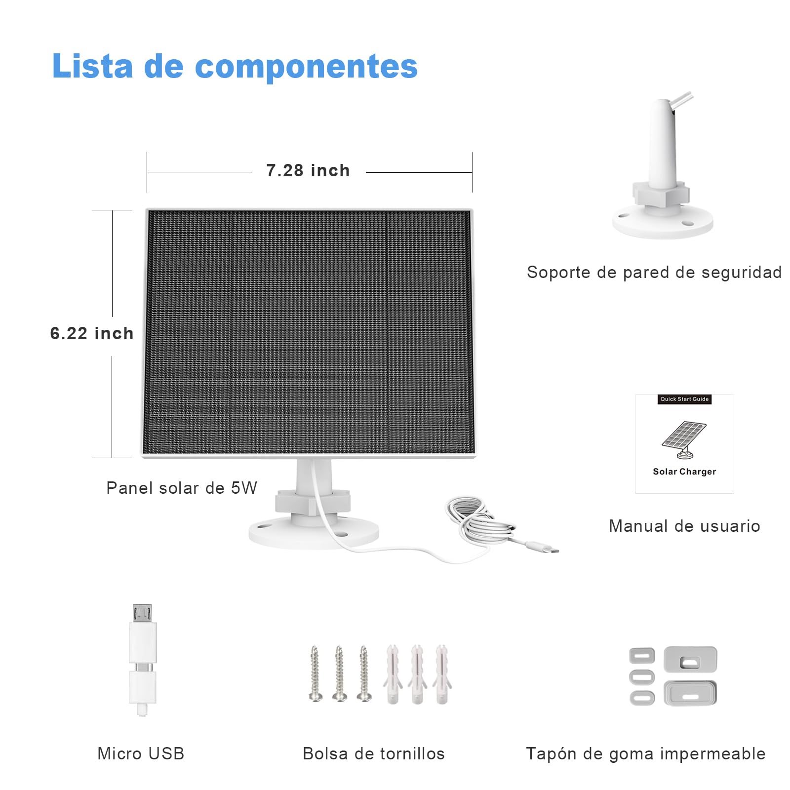 Panel Solar para Cámara Exterior Eufy, Compatible con la Cámara Eufycam, Suministro Continuo de Energía, Ncluye Cable de Carga de 9.8 pies, IP65 Resistente al Agua, Paquete de 3