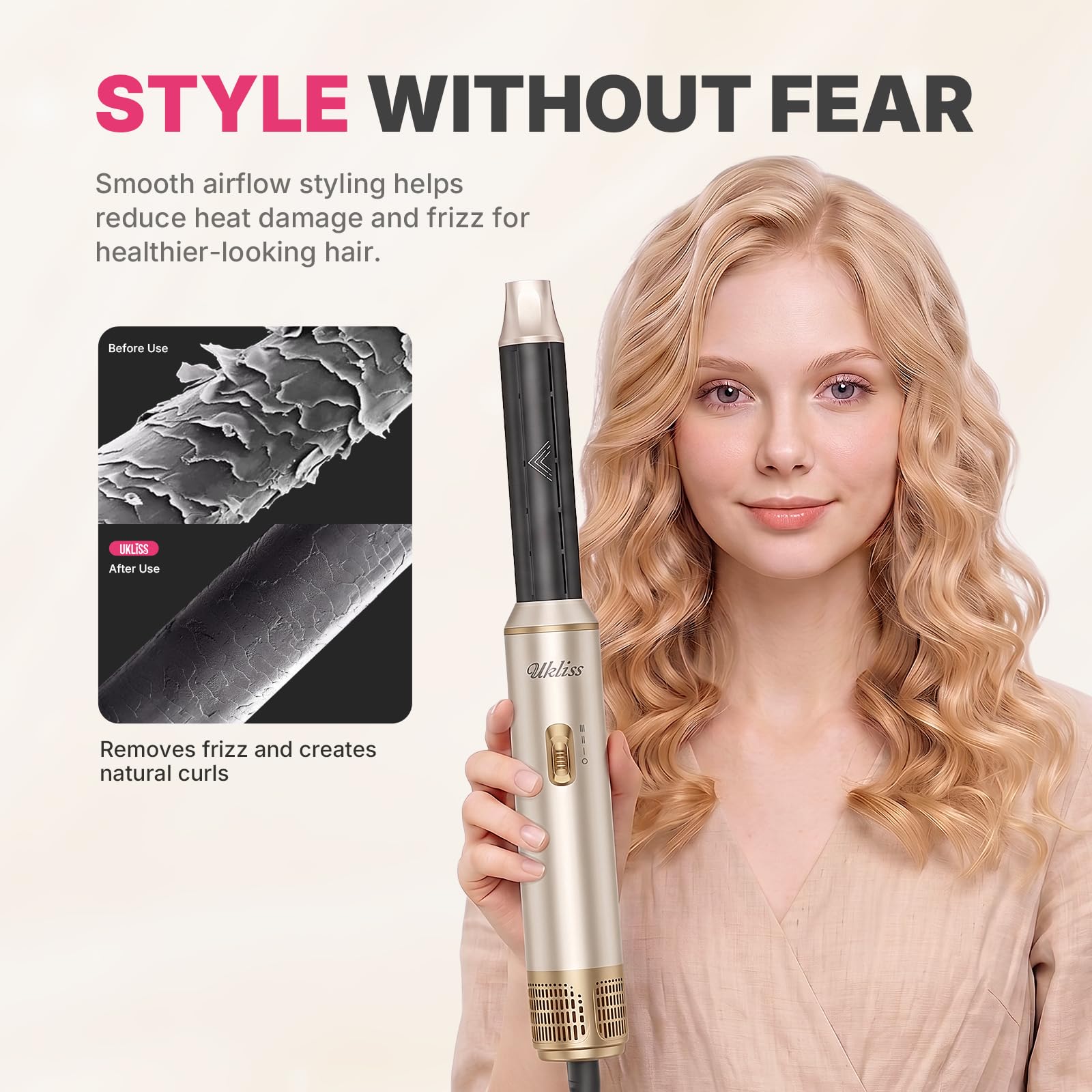 UKLISS Styler do włosów 5 w 1 – Airstyler Pro Hair Styler Set | 1000 W okrągła szczotka do suszarki do włosów do włosów do suszenia i stylizacji włosów z lokówką powietrzną, szczotką do suszarki