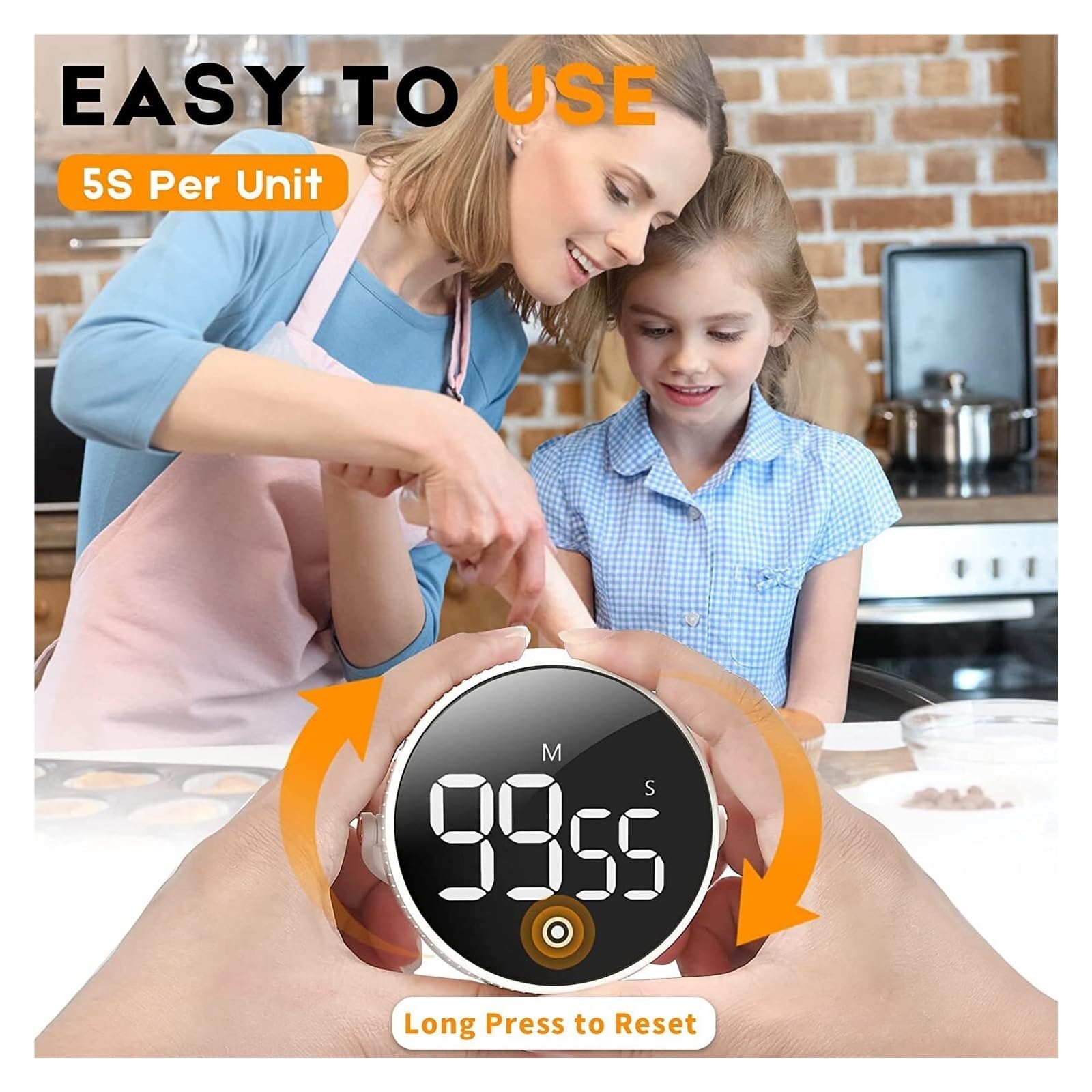 Temporizzatore da cucina Timer Da Cucina Magnetico LED Timer Digitale Timer Conto Alla Rovescia Manuale Sveglia Cucina Doccia Studio Fitness Cronometro Time Master Risparmia energia (Color : USB Rech