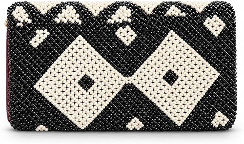 African Beaded Clutch Bag – Black & Ivory Geometric Pattern Handcrafted-Inspired Evening Purse for Women