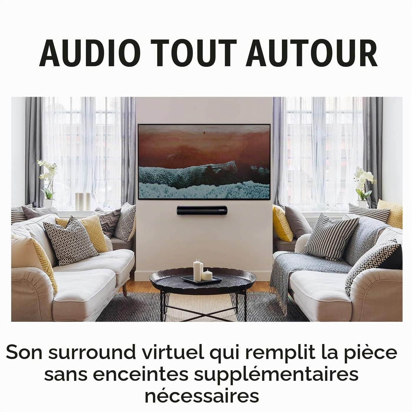 Zeerkeer Barre de Son TV 60W Barre De Son 3 EQ Mode Home Cinema Bluetooth 5.0 avec Télécommande/HDMI/Optique/RCA/AUX/USB 3D Surround Sound Soundbar Barres de Son pour TV 4K 2-en-1 Détachable (50cm)