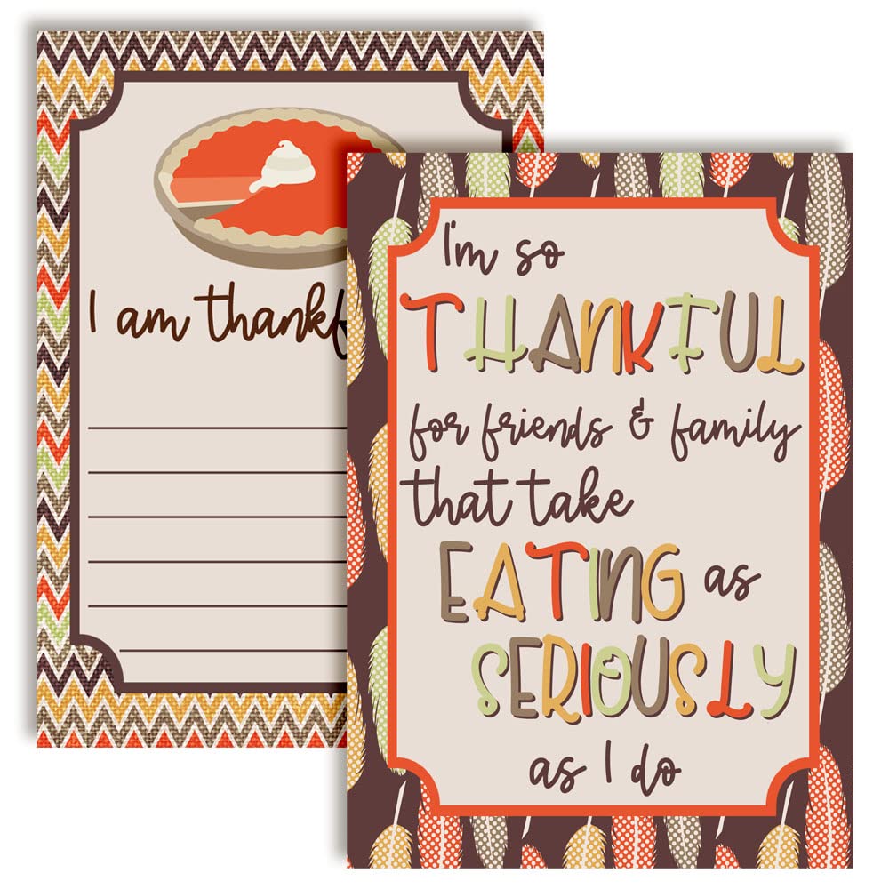 Funny Take Eating Very Seriously “I Am Thankful For” Gratitude Thanksgiving Fill In Cards, Ten 4" x 5.5" Fill In The Blank Cards by AmandaCreation