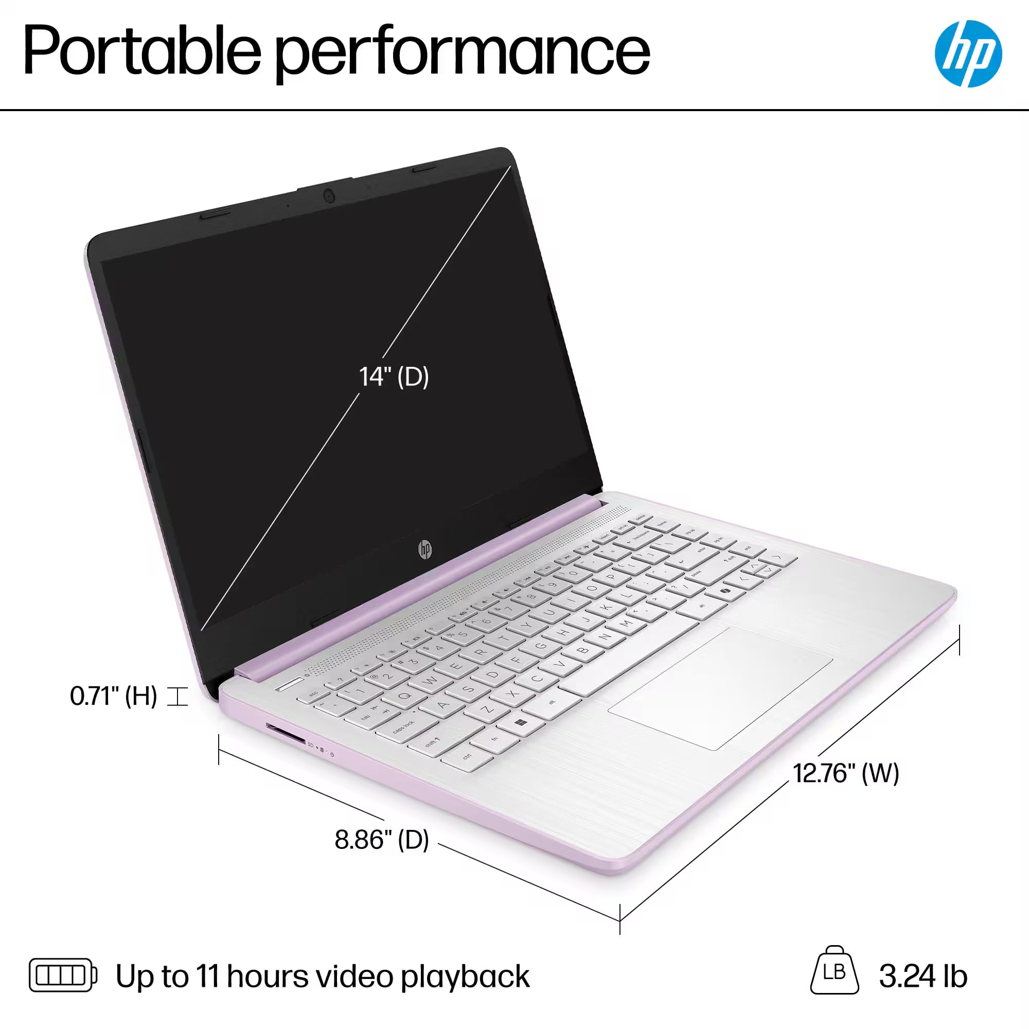 HP 14" Laptop 2025 Business Student Slim Computer, Lifetime MS Office, Copilot AI, Quad-Core Intel CPU, 16GB RAM, 628GB Storage (128GB UFS+500GB Ext), MarxsolAccessory, Wi-Fi 6, Win 11 Pro, Lavender