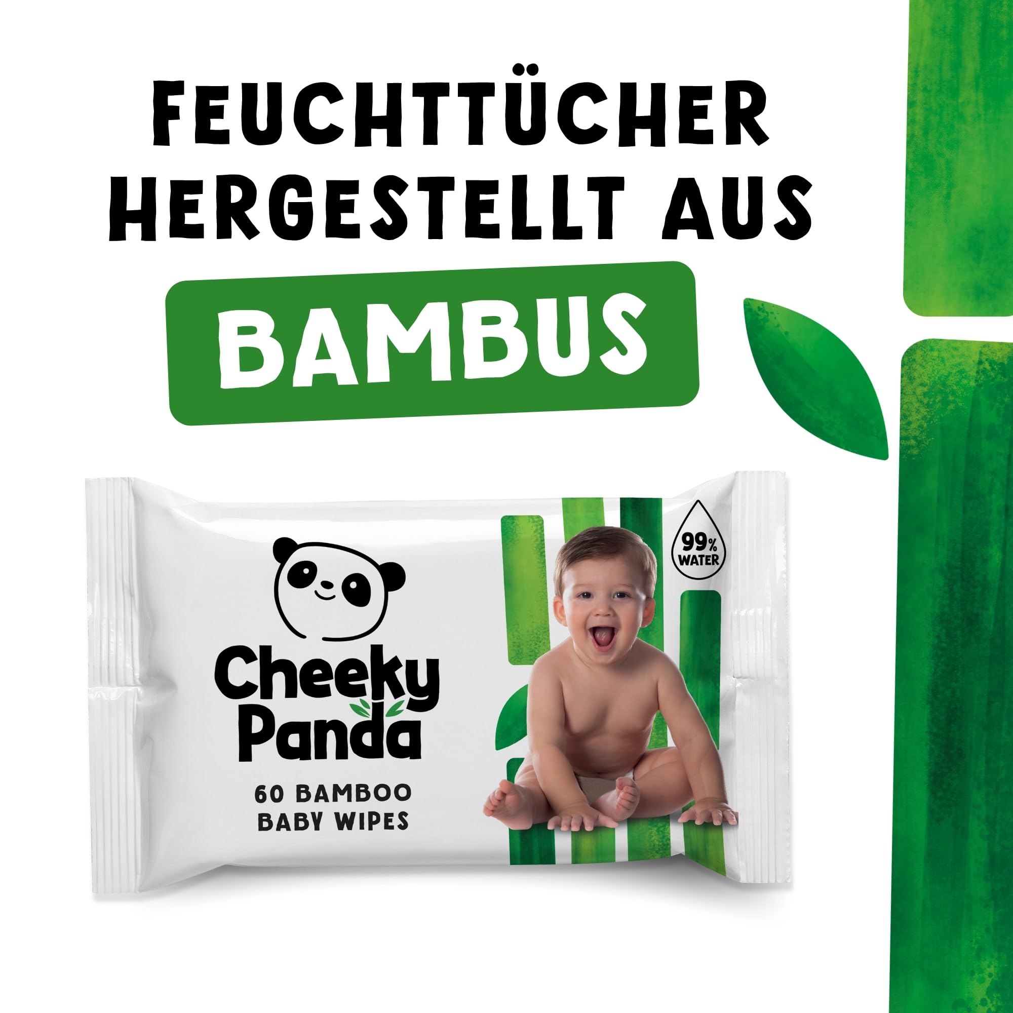 The Cheeky Panda 1536 Baby-Feuchttücher aus Bambus, biologisch abbaubar, Multipack, 24 Packungen