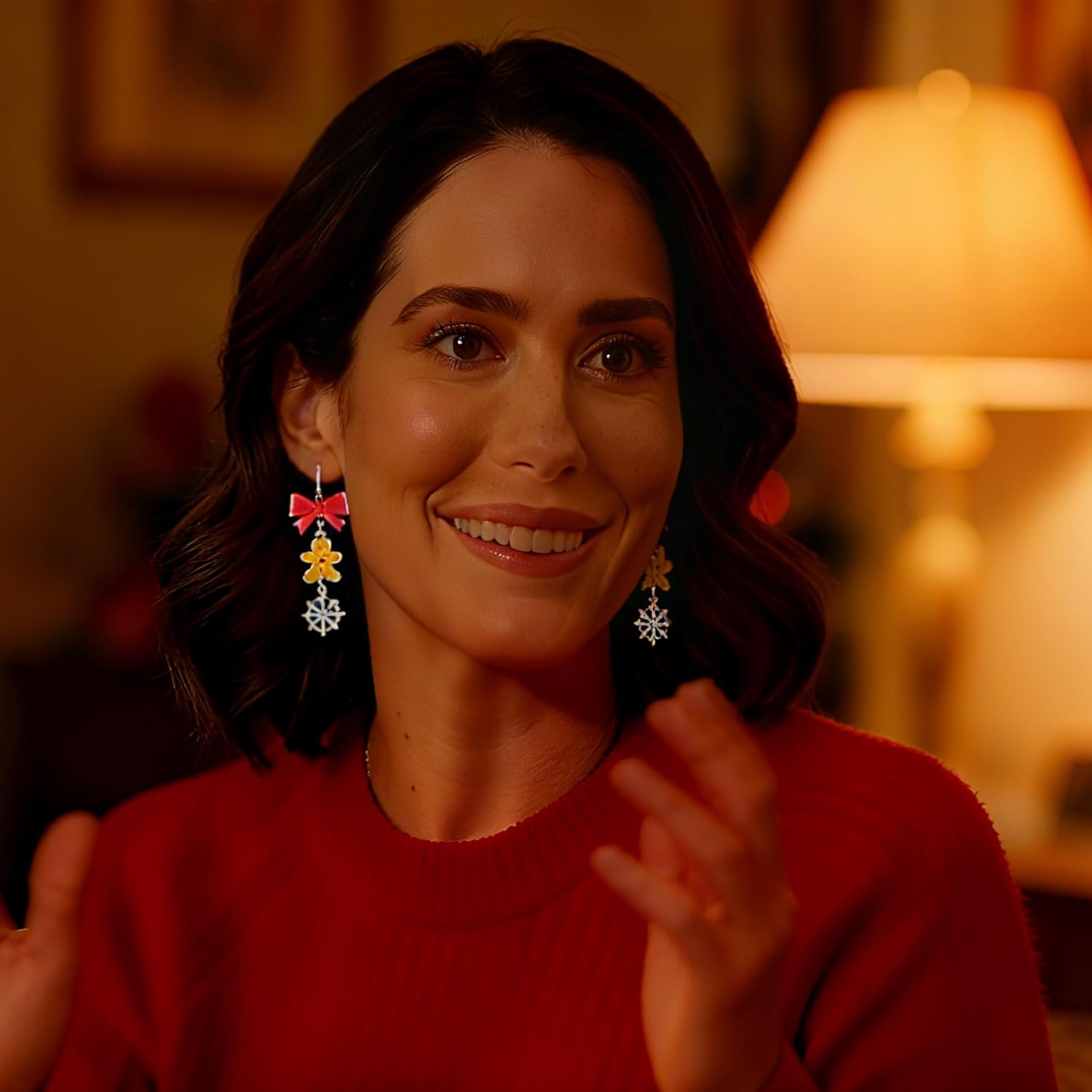 Christmas Earrings, Bow Gingerbread Man Snowflake Dangle Earrings for Women Holiday Party Jewelry Gift - Image 2