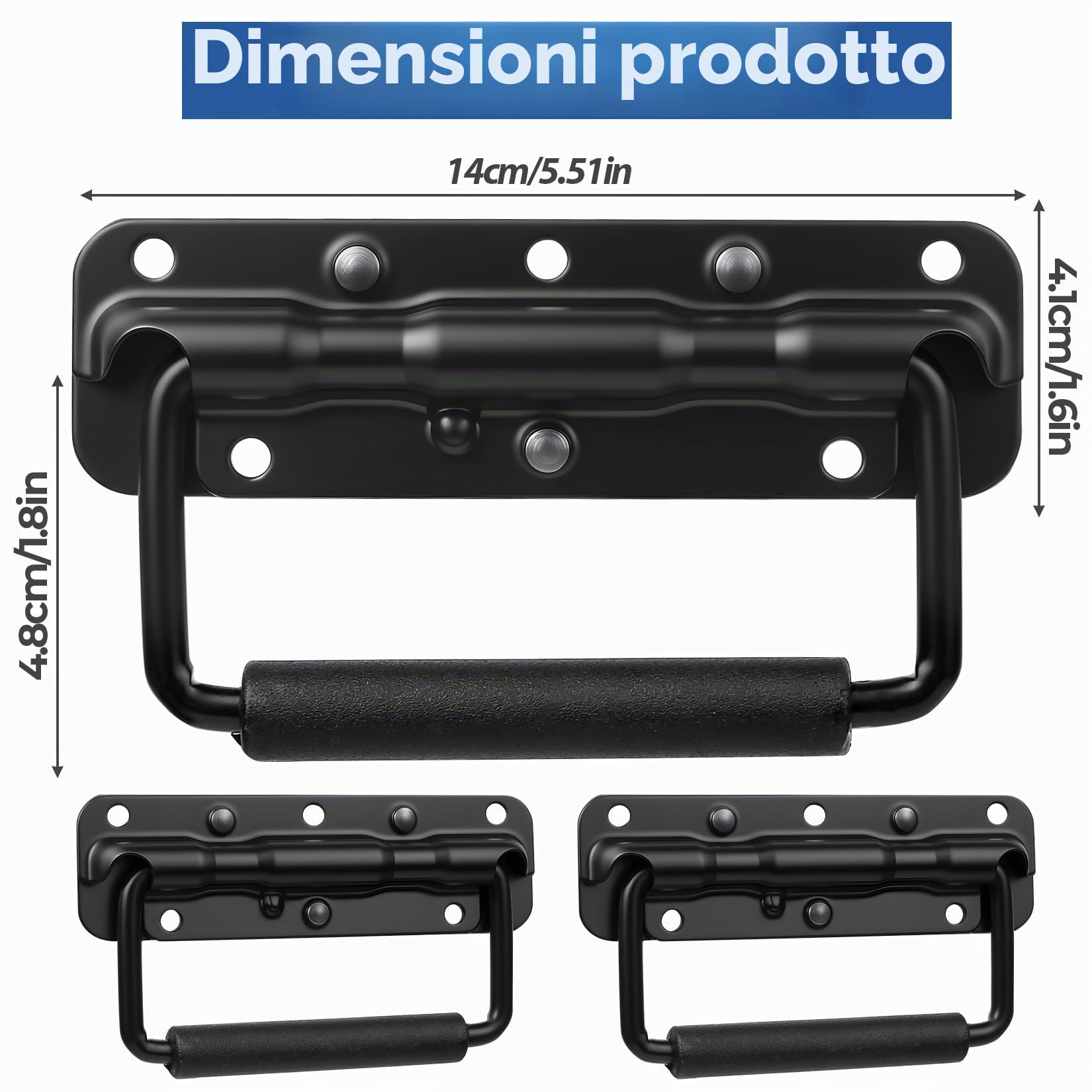 2 maniglie a molla per casse, maniglie pieghevoli, 140 mm, maniglia per valigia, maniglia pieghevole per casse, cassetta degli attrezzi, porta, colore nero