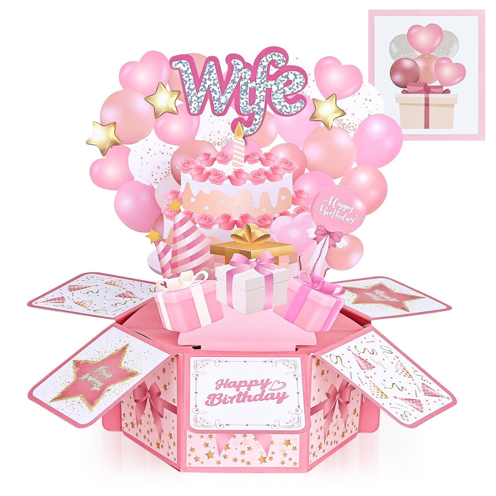 Joyoldelf Wife Birthday Card Pink 3D Pop Up with Envelope