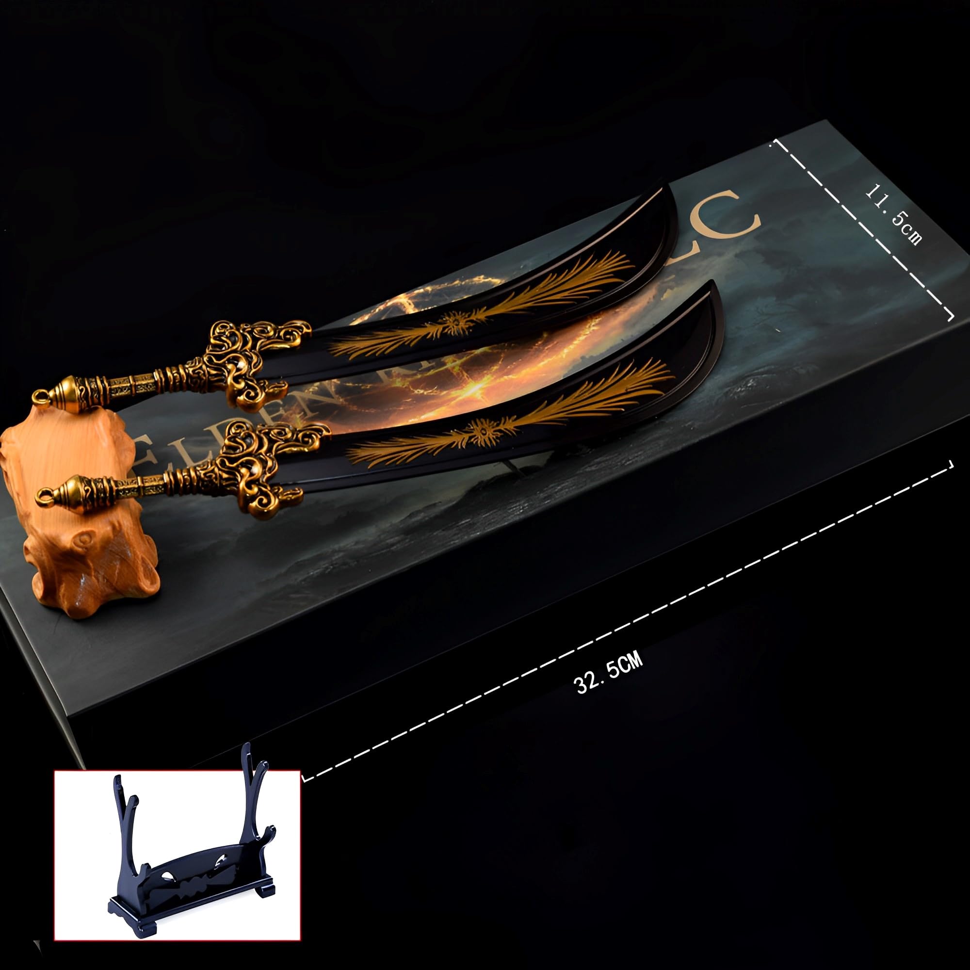 Modelo de Espada Larga, Longitud: 22 cm/8,7 Pulgadas, con Soporte de exhibición, coleccionables Juegos Metal, 2 Piezas/Caja Papel(2 Pcs/Paper Box)