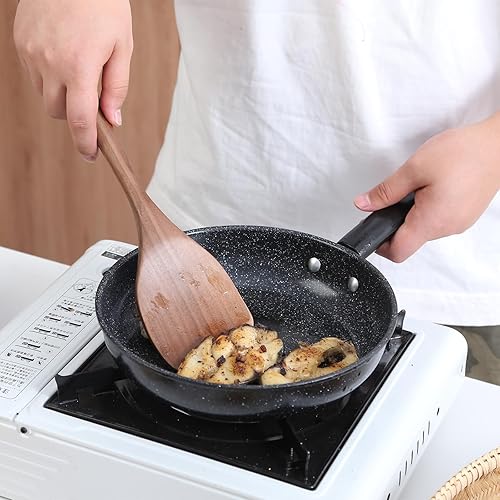 Miniatura 4 de Cucharas de madera para cocinar, 5 utensilios de cocina de madera de nogal, cuchara de madera de 13 pulgadas, espátula de cocina, colador de madera,