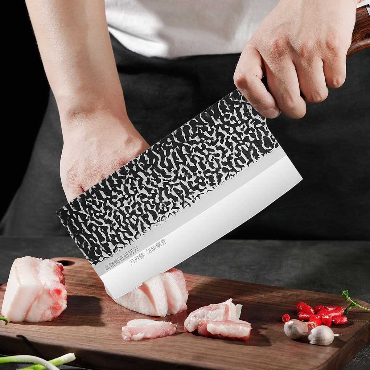 Meat Cleaver,Cleaver Knife 7.8 Inch Kitchen Knife 7cr Stainless Steel Butcher Knife Wooden Handle Forged Meat Chopping Cleaver Knives Chinese Knife, LAMAJIGA5844