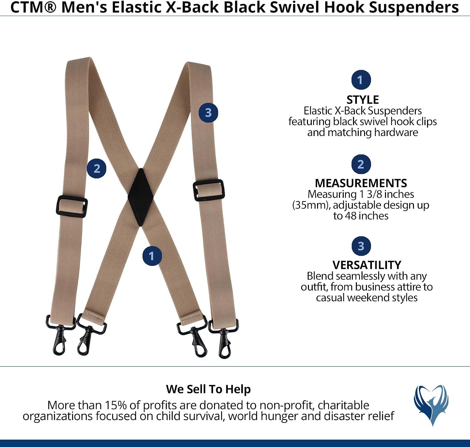 CTM Men's Elastic X-Back Black Swivel Hook Suspenders