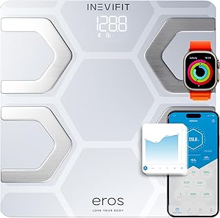 INEVIFIT EROS Bluetooth Body Fat Scale Smart BMI Highly Accurate Digital Bathroom Body Composition Analyzer with Wireless Smartphone APP 400 lbs 11.8 x 11.8 inch (White)