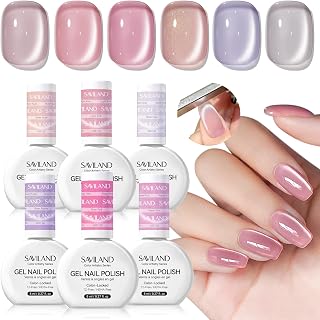 SAVILAND Color Artistry Cat Eye Gel Nail Polish: 6 Colors Cateye Gel Polish Set Long-Lasting Magnetic Nail Polish Sheer Nudes Pink with Magnet Stick Nail Art Home Glass Bead Effect