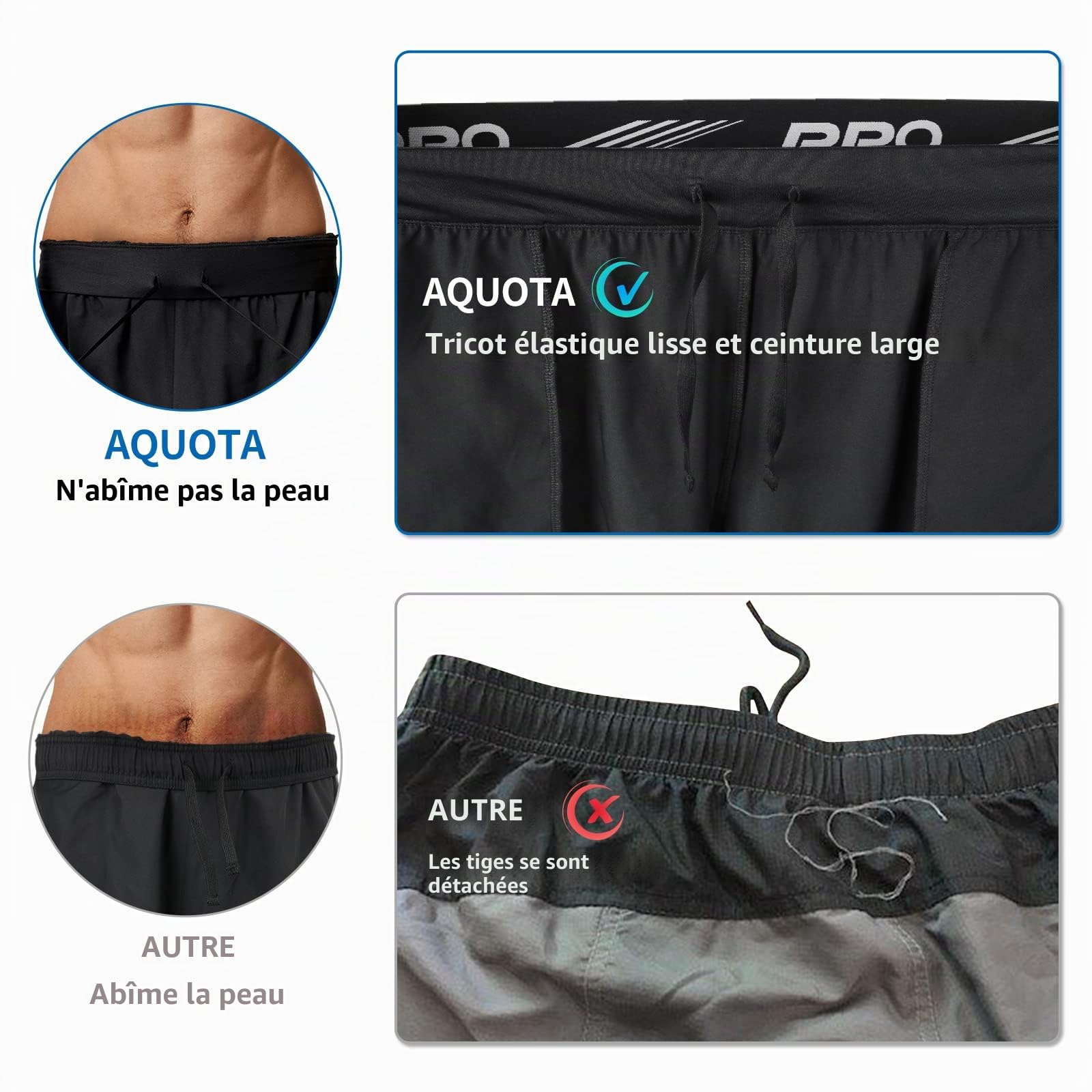 9" 5" Lot de 2 Sport Shorts pour Hommes, Cuissard de Running,Short de Course Séchage Rapide Pantalon Court avec Poches Zippées pour Fitness