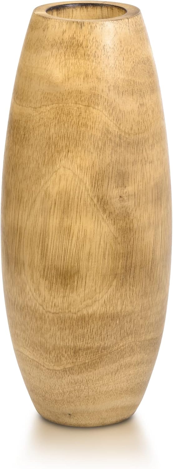 AeraVida 12-Inch Handcrafted Mango Wood Vase in Light Brown | Rustic Fall Flower Decor for Table or Entryway | Farmhouse Boho Accent for Dried Floral Arrangements