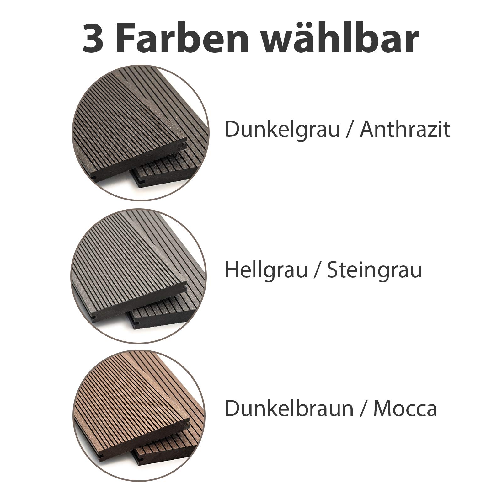 WPC Terrassendielen Massiv Dielen - Komplett-Set Dunkelbraun | 10 m² (5m x 2m) Holz-Brett Dielen | Boden-Fliesen + Unterkonstruktion & Clips | Balkon Boden-Belag + rutschfest + witterungsbeständig
