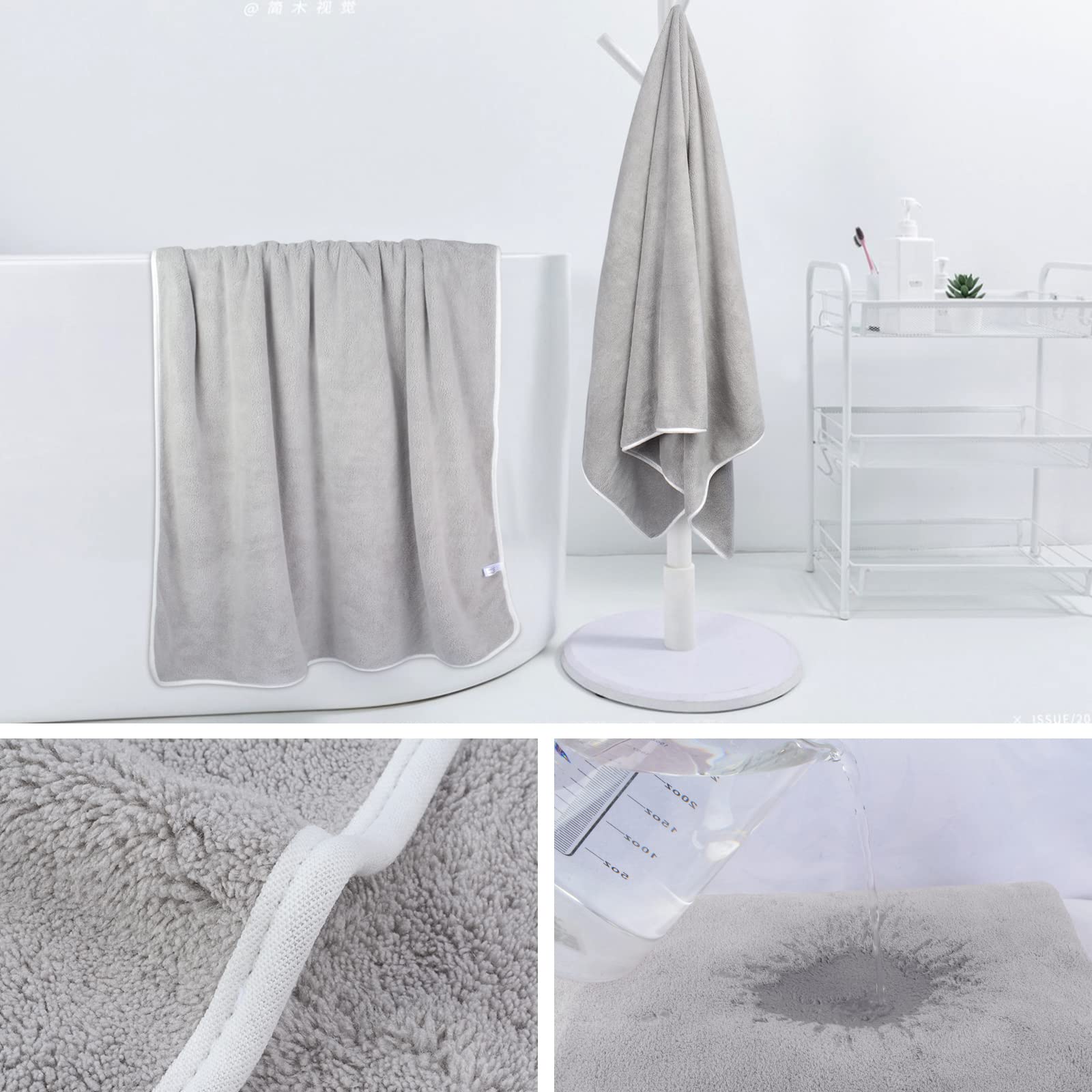 KinHwa Set van 2 microvezel handdoeken (40 x 70 cm) - zachte handdoeken, zeer absorberend en sneldrogend (grijs