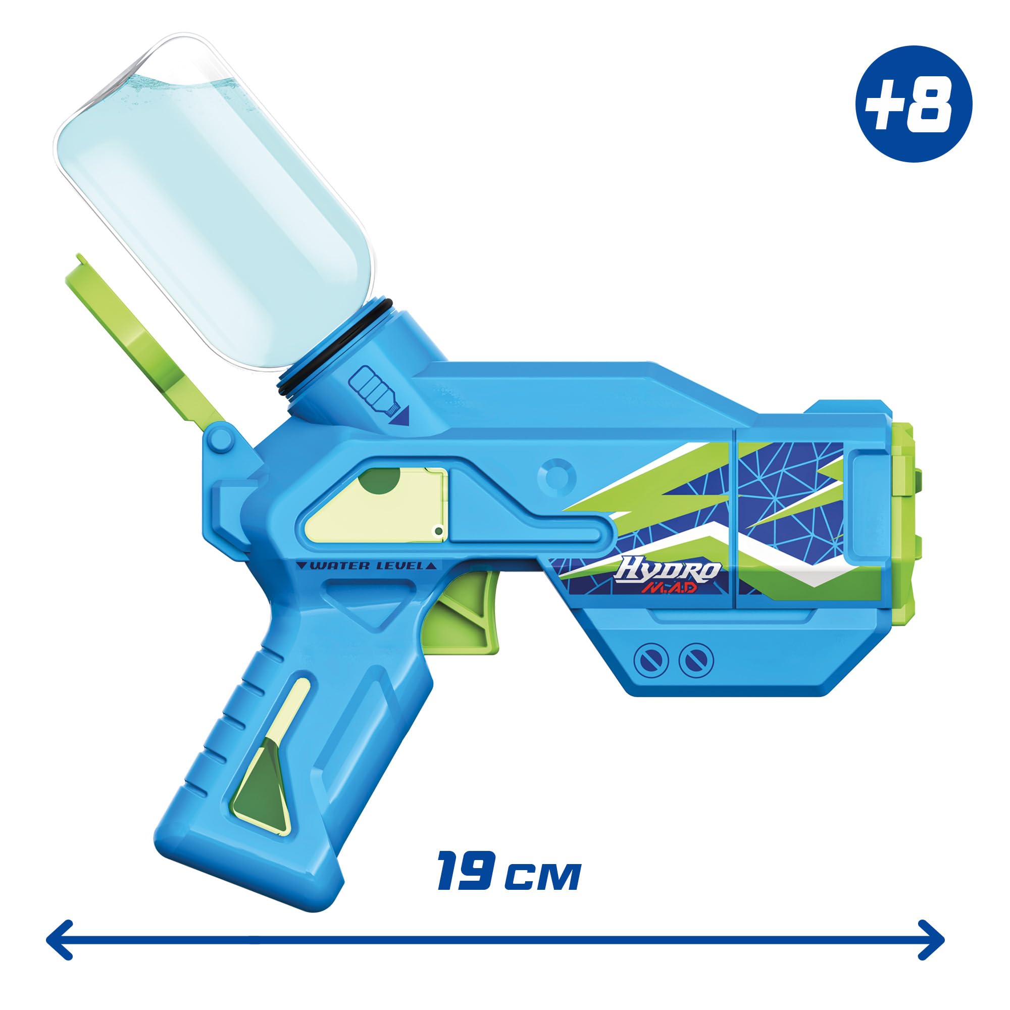 Bizak Hydro M.A.D. Mini elektroniczny blaster, pistolet na wodę z zasięgiem do 5 m, zabawka do zabawy na świeżym powietrzu, dla chłopców i dziewcząt w wieku 8 lat, (62001153)