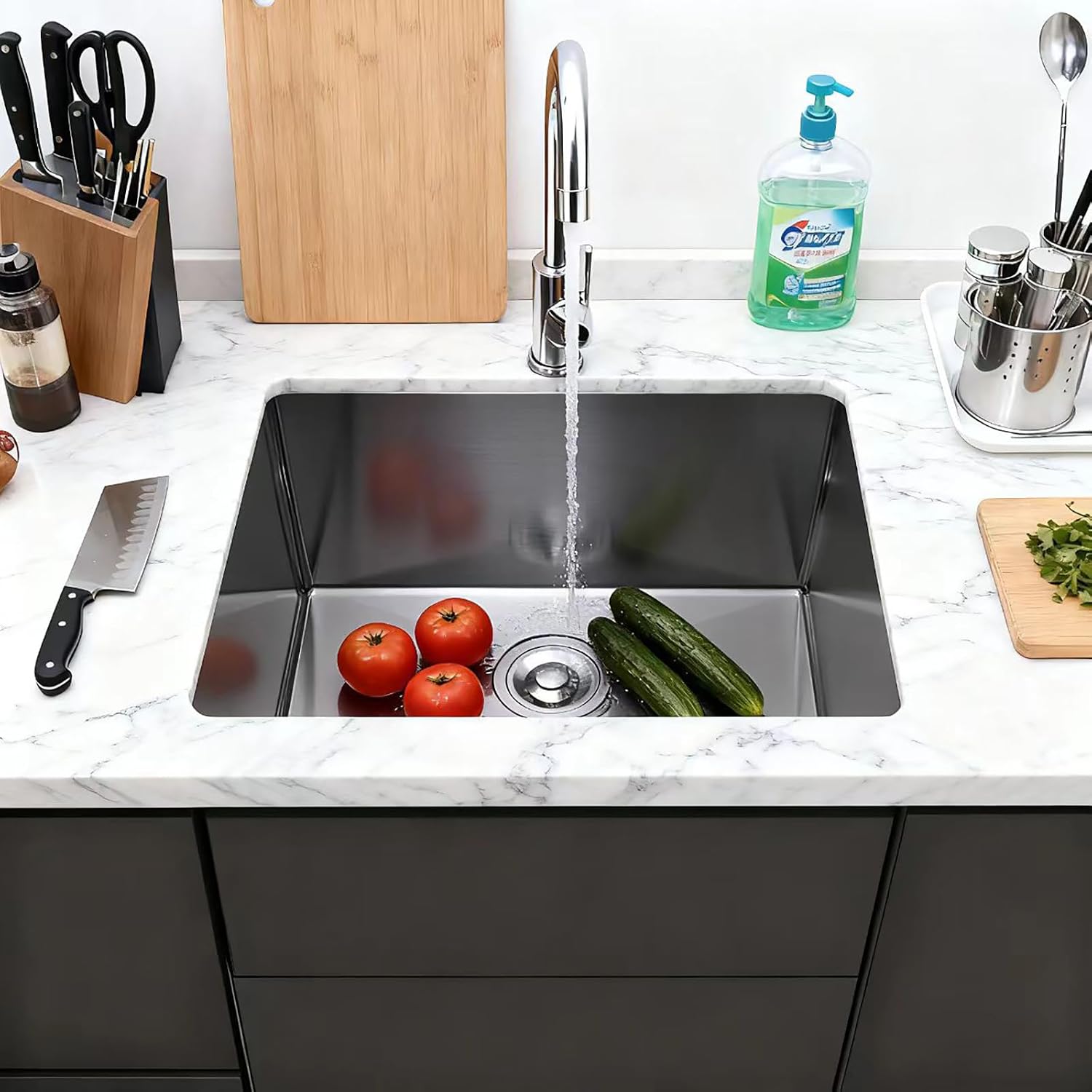 Kitchen Sink 30x18 Inch Undermount Sink 304 Stainless Steel 16 Gauge Single Bowl 9" Deep Handmade Kitchen Sinks Set with Accessories