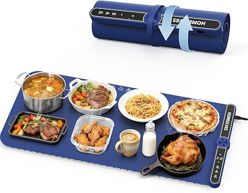 Miniatura 12 de Tapete de calentamiento de alimentos, bandeja de calentamiento eléctrico de calentamiento rápido con 9 ajustes de temperatura y temporizador de 6