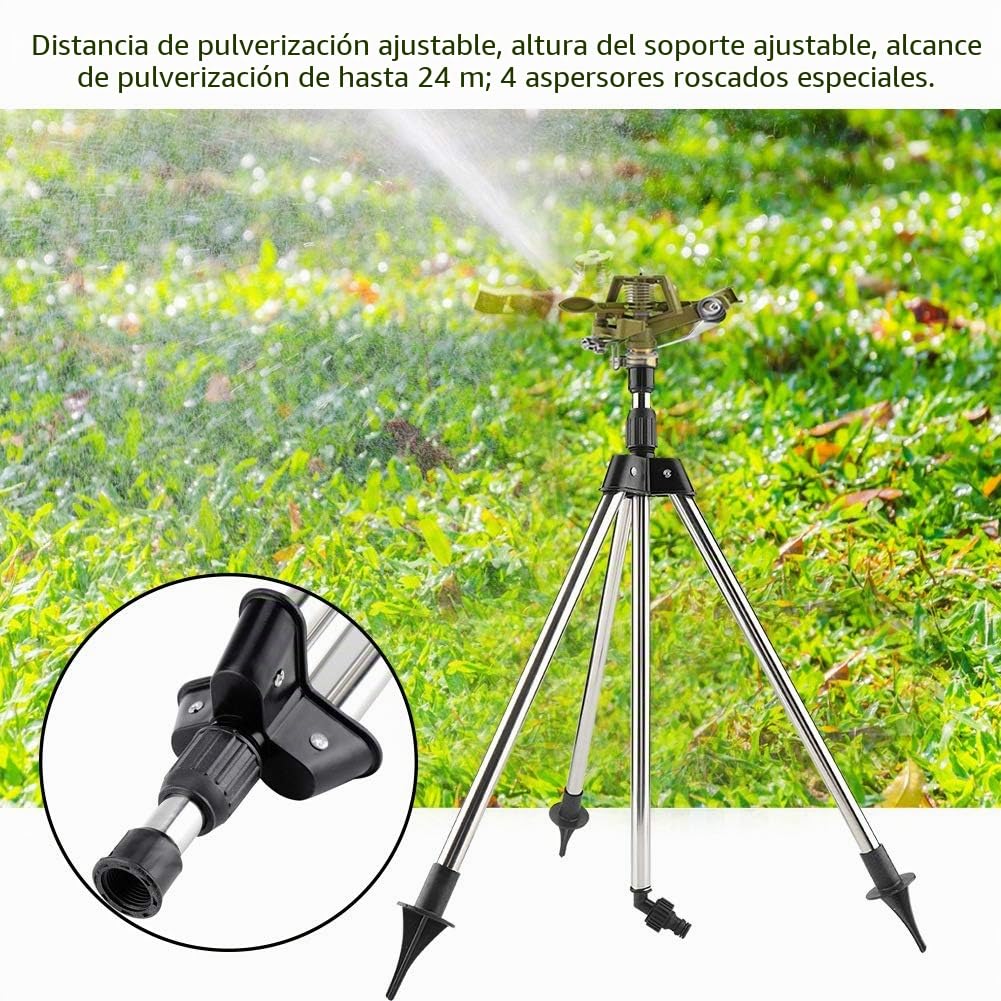Aspersores De Riego Agricola,Aspersor Riego,Aspersores De Riego Cesped Rociador De Tripode De AleacióN De Zinc con TríPode De Acero Inoxidable Pico De Cobertura Grande Cobertura AutomáTica 360 ° Girat