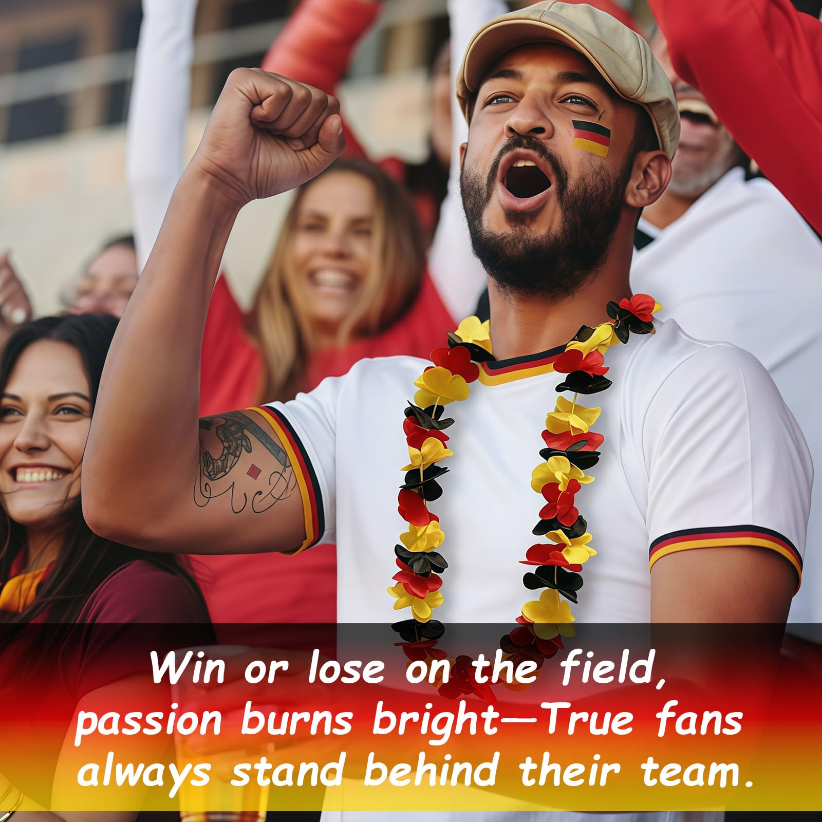 6 Stück Deutschland Fanartikel Blumenkette, Deutschland Hawaii Kette Fußball Party Nationalfeiertag Deko, Flagge Girlanden Schwarz Rot Gelb, Blumenkette für Fußballpartys Fan Artikel - 5