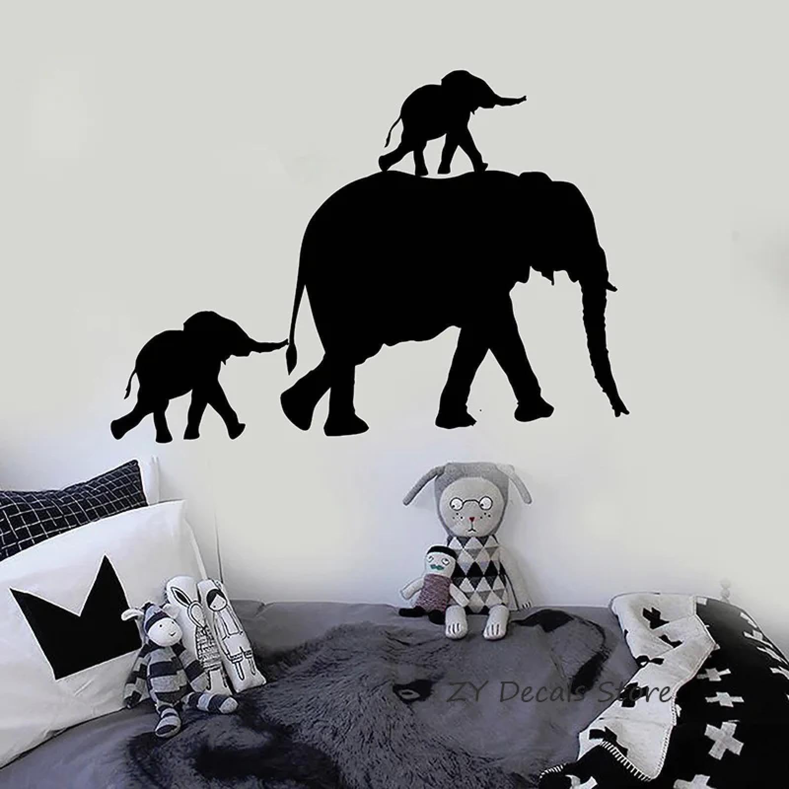 Zealplant Black /Elephant Family Wall Stickers, Cute Animal Wall Stickers, Children's Room Decoration, Animal Art Mural Wallpaper