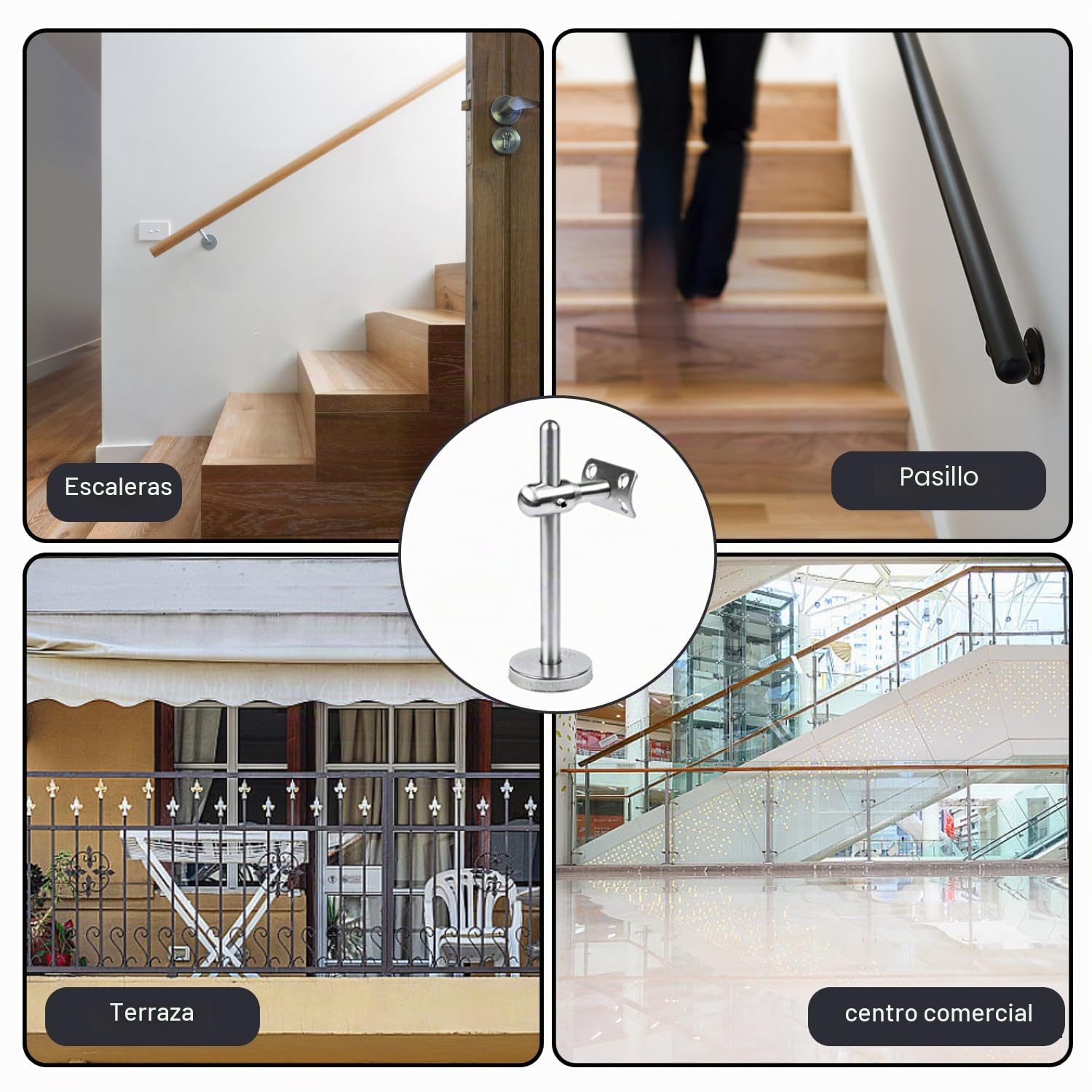 Soporte Pasamanos Ajustable Acero Inoxidable, 2 Piezas Soportes Baranda Barandilla Pasamano, Barandillas Accesorios Escaleras, para Protección de Seguridad en Escaleras, Pasillos, Baños etc
