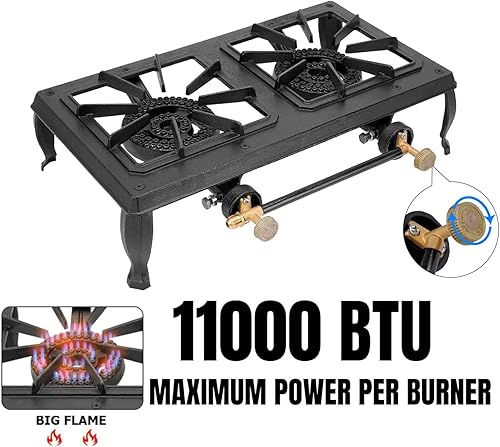 Miniatura 3 de onlyfire Estufa de camping de hierro fundido Estufa de 2 quemadores Cocina de gas propano para acampar al aire libre, parrilla de barbacoa, portón