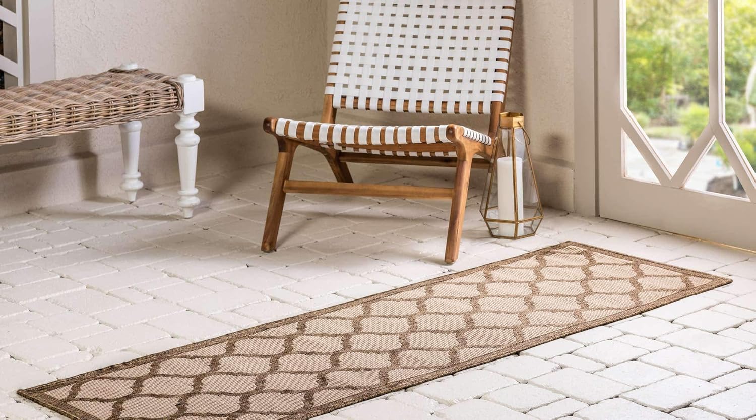 Unique Loom Outdoor Trellis Collection Area Rug - Moroccan (2' 2" x 6' 1" Runner, Beige and Brown/ Beige)
