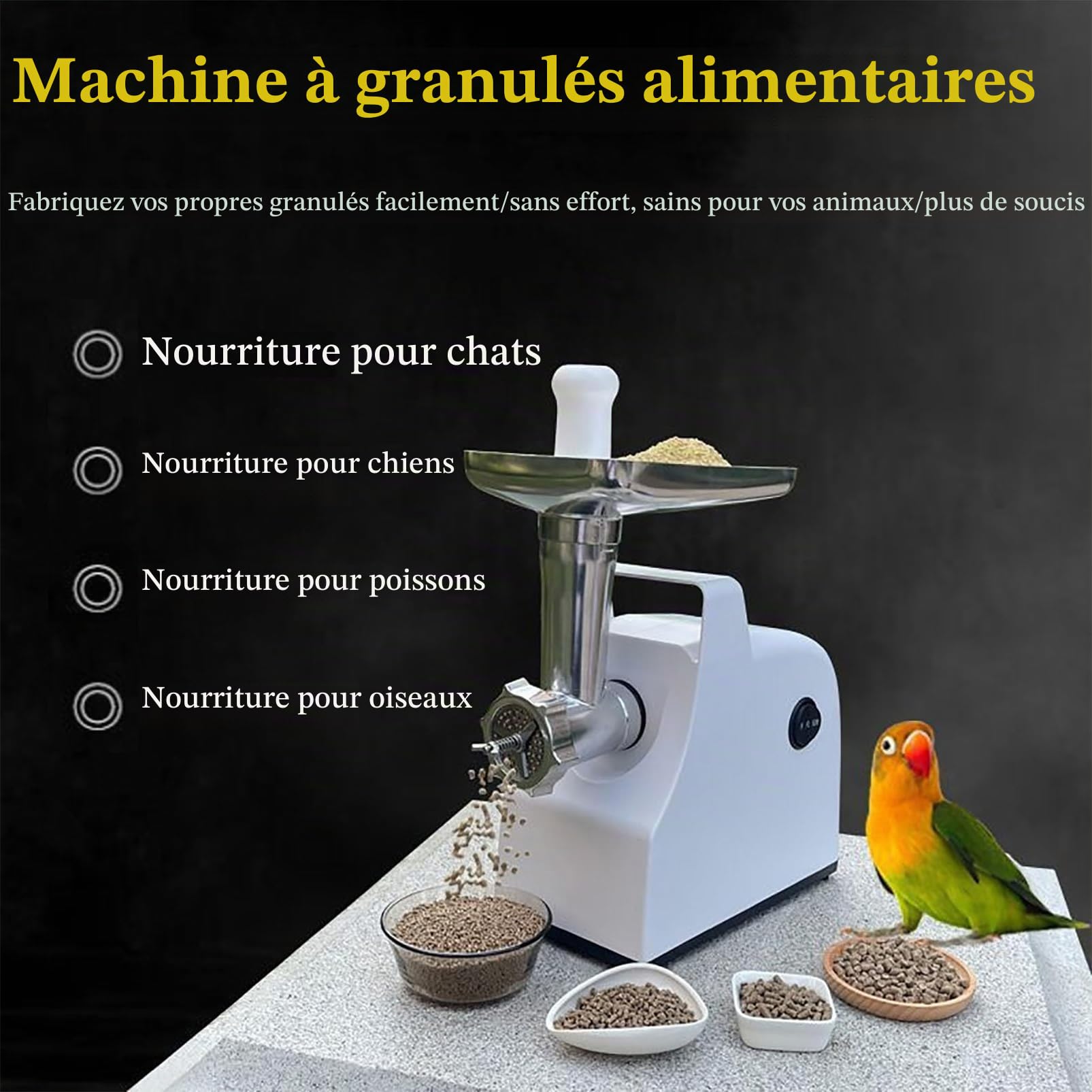 Machine électrique à Granulés pour Aliments pour Animaux, 500 W, Granulateur pour Appâts De Pêche Et Graines pour Oiseaux, avec Plateaux De 2,5/5/7,5 Mm, pour La Fabrication De Granulés pour Chats
