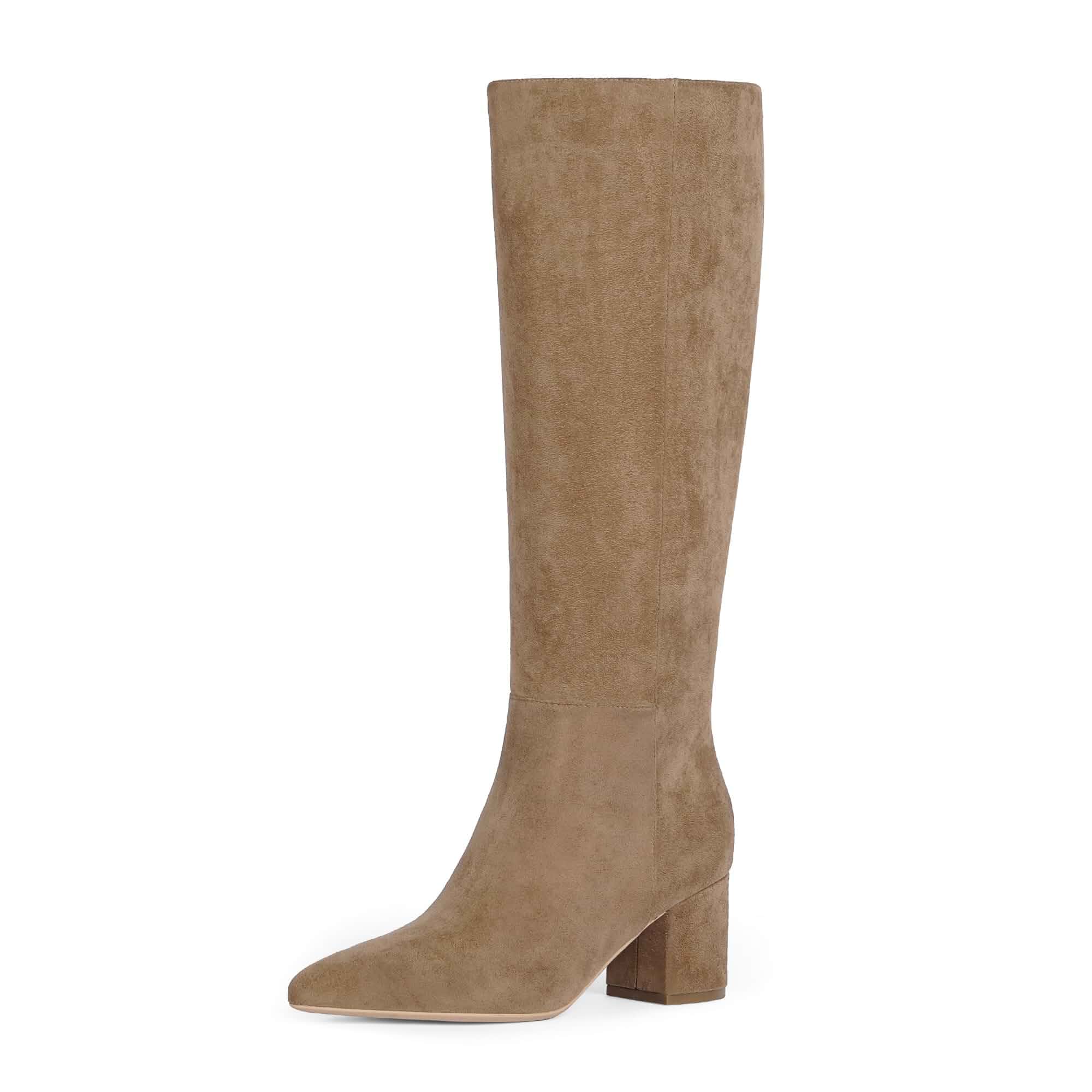 Easyfox Womens Knee High Boots Chunky Low Heel Pointed Toe Tall Long Boots Balanced Low Block Heel, Sleek Pointed Toe, Anti-slip Rubber Outsole, Fashion Heeled Dressy Fall Winter Long Boots for Women