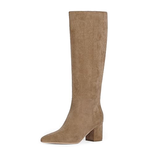Knee High Boots for Women Chunky Heel Pointed Toe Boots