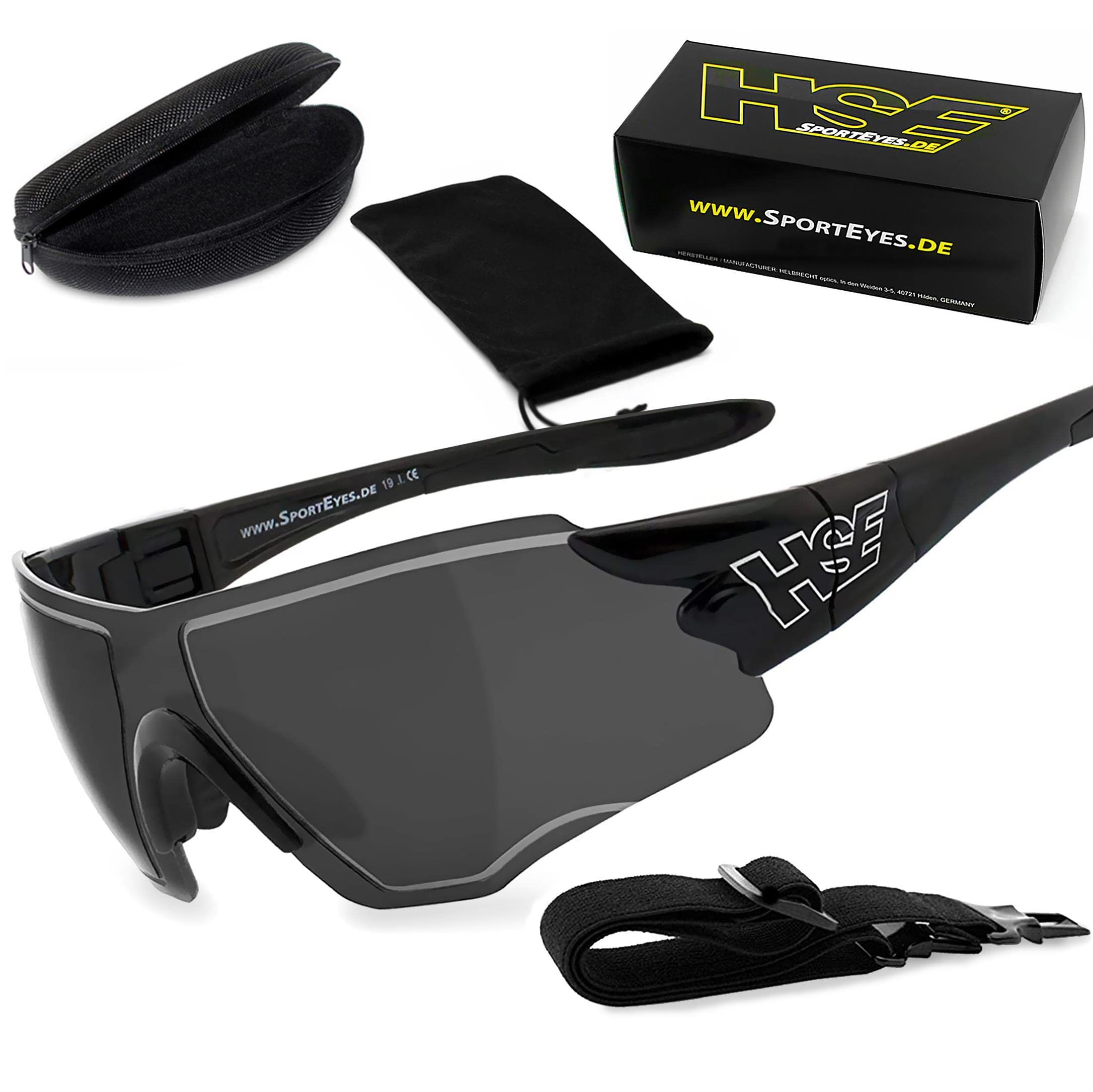 HLT® szkło bezpieczne z tworzywa sztucznego zgodne z normą DIN EN 166 | okulary sportowe, okulary rowerowe, okulary przeciwsłoneczne| oprawki okularów: czarne, okulary: SPEEDWULF