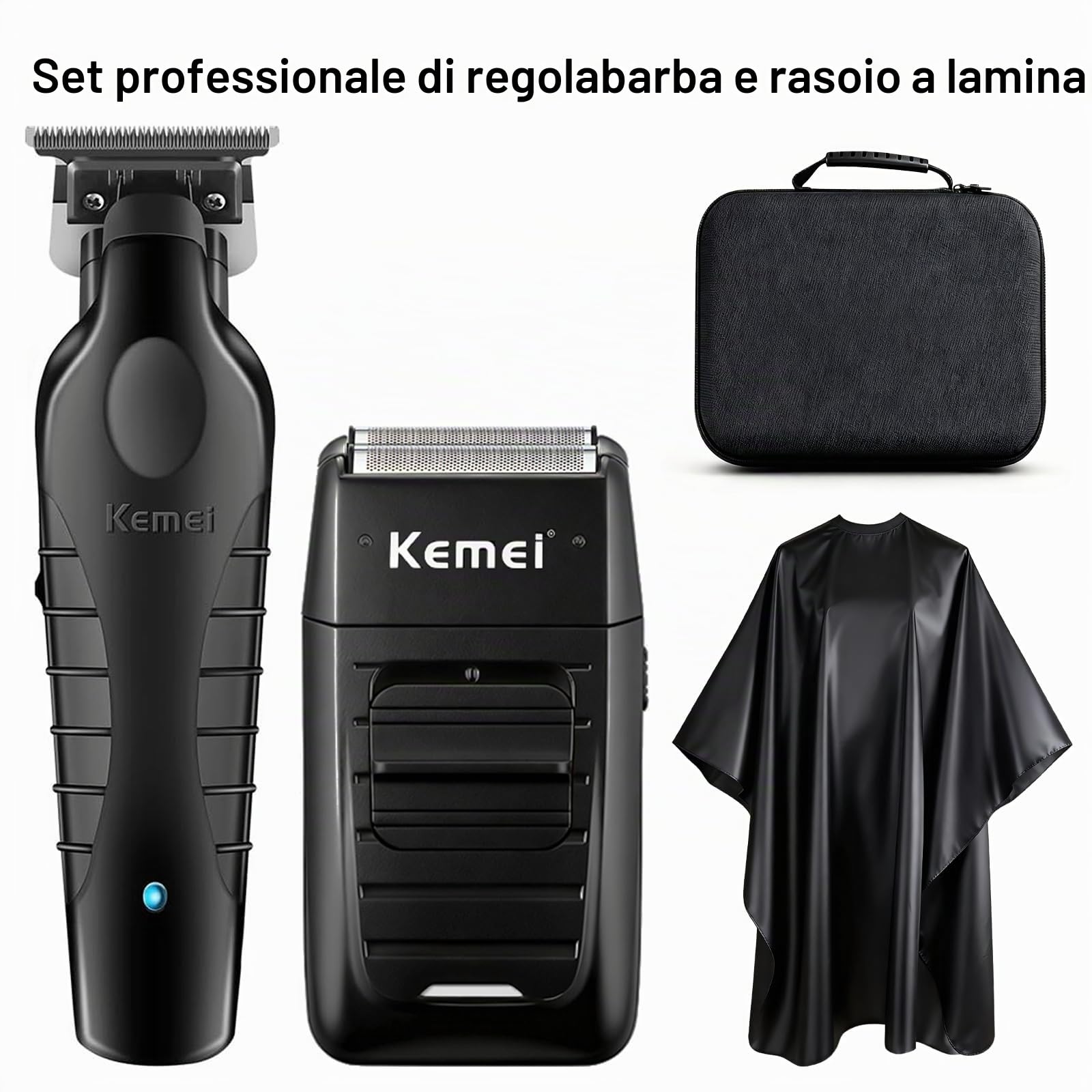 KEMEI Set di tagliacapelli professionali e rasoi a lamina, tagliacapelli senza fili per uomo, kit rasoio elettrico da barbiere, rasoio a T Blade Zero Gapped, ricaricabile tramite USB