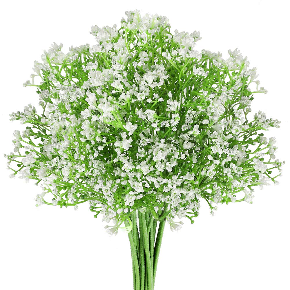 SzJias 16 Pcs Artificial Flowers Babies Breath Flowers Plastic Flowers Bouquets Faux Flower Stems Fake Gypsophila Plants Flowers for Weddings, Home Decorate
