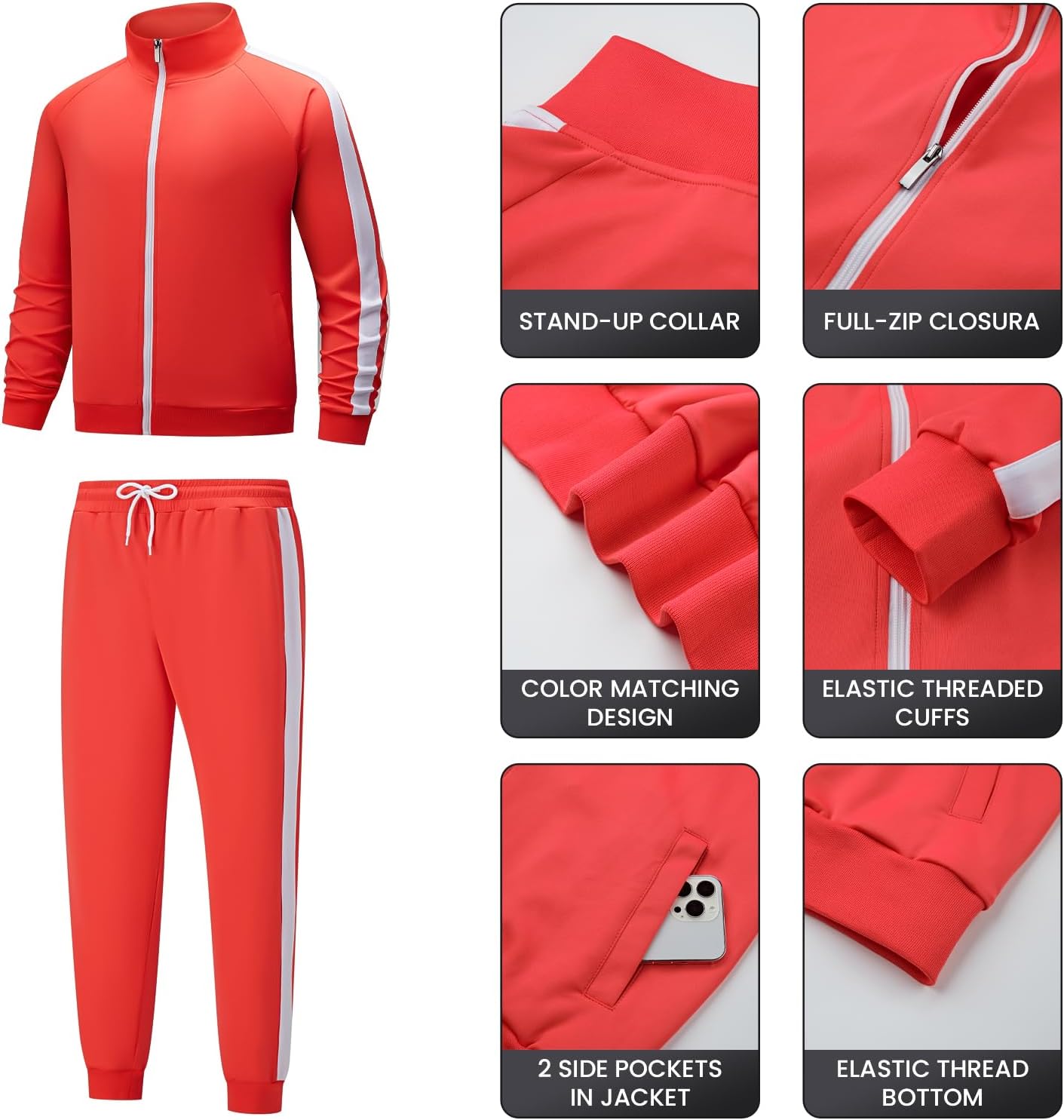 Men's Track suits Sets Long Sleeve Full-zip Sweatsuit Active Jackets and Pants 2 Piece Outfits - Image 3