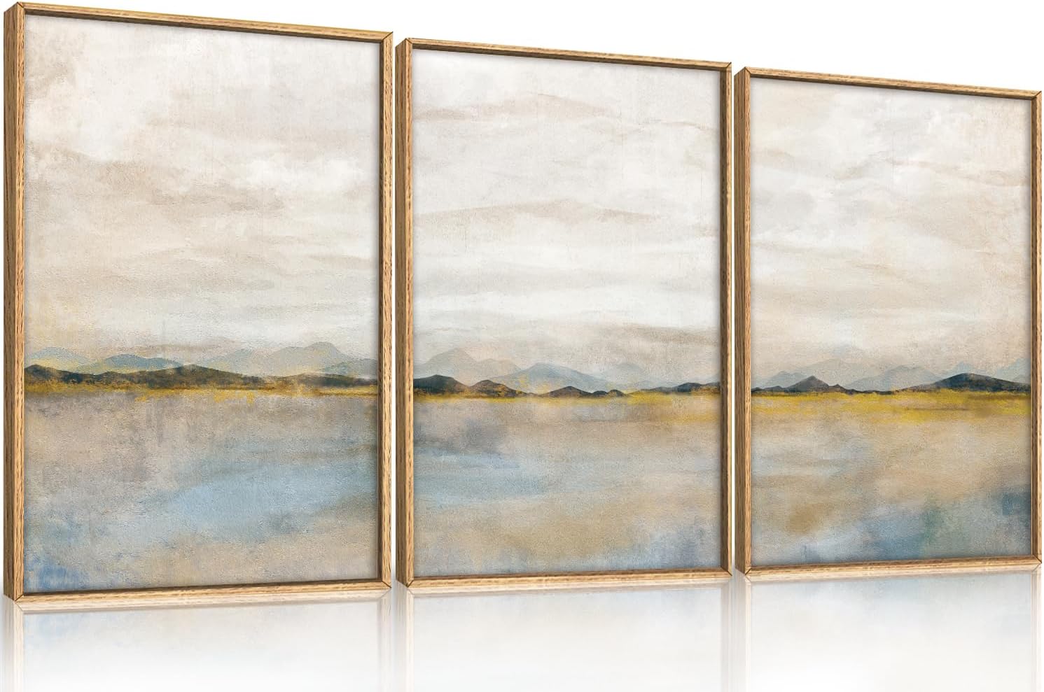 HLNIUC Large Abstract 3 Piece Wall Art 16x24, Neutral Distant Mountain Wall Decor, Watercolor Beige Dusty Nature Landscape Painting, Modern Pastel Scenery Art Prints for Living Room, Bedroom, Office