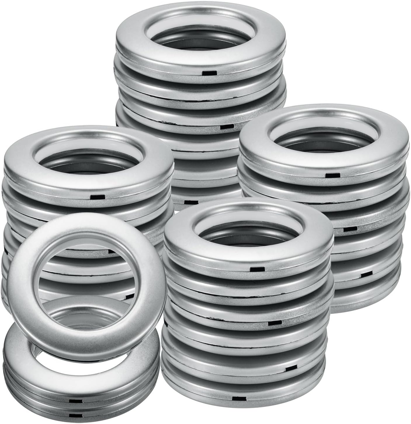 uxcell 50pcs Curtain Grommets, 1-5/7"(42 mm) ID Window Curtain Panels Eyelet Rings Low-Noise Sliding Roman Curtain Hardware Clip Rings for Window Bathroom Bedroom Curtain Rod, Sand Silver