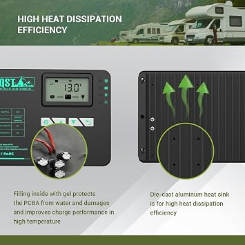 HQST 20 Amp MPPT Solar Charge Controller, Negative Grounded Controller, Bluetooth APP Control, LCD Display, 12V/24V DC Input Solar Panel Regulator for Gel Sealed Flooded and Lithium Battery
